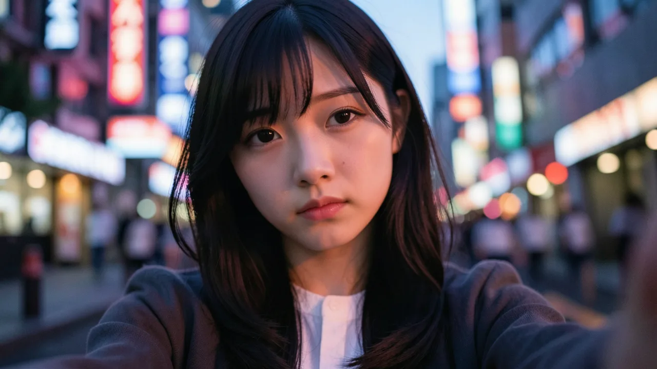 A self-portrait of a Japanese female college student surrounded by so…