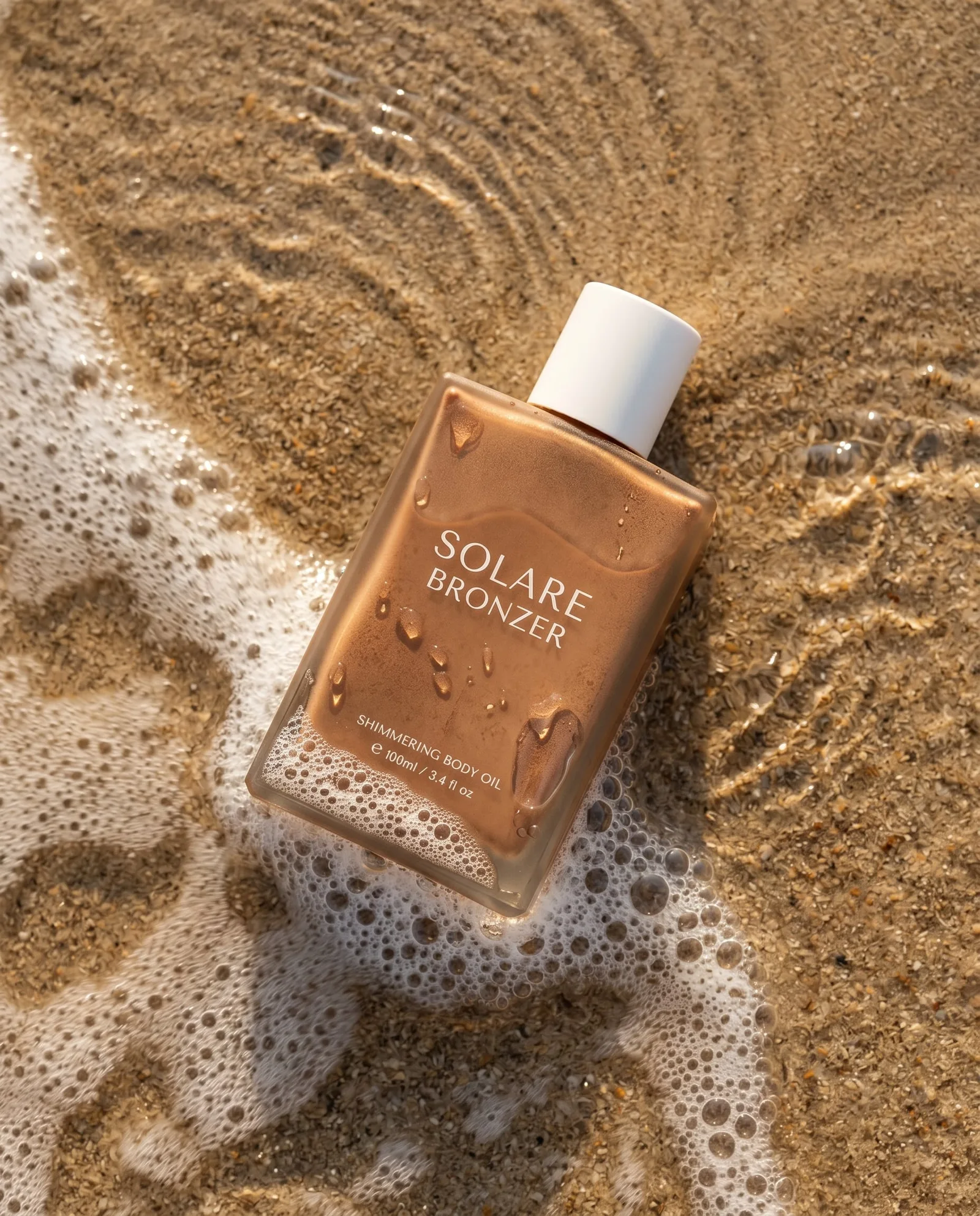 Ultra-realistic summer beauty product photography: bronze...