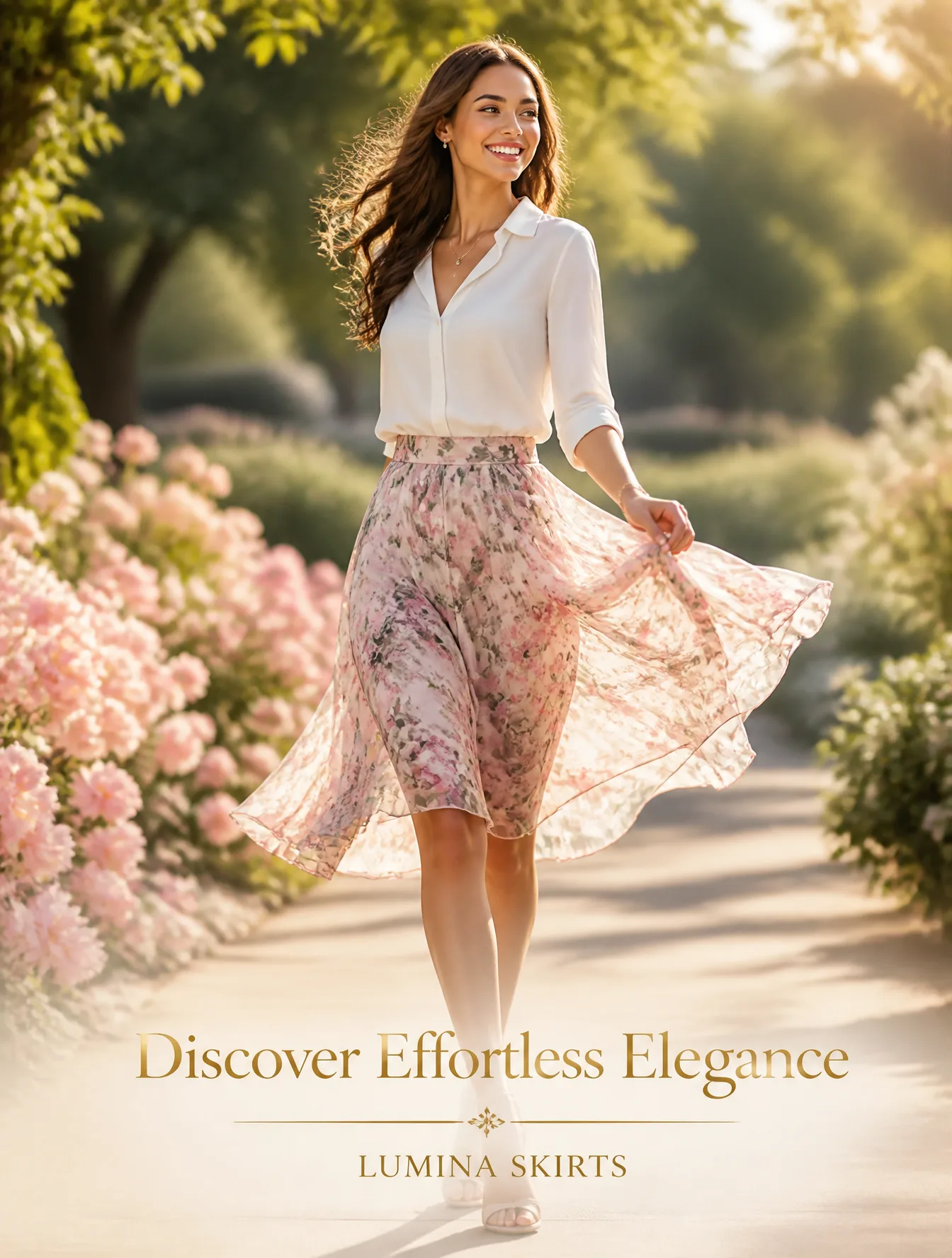 "Beautiful high-fashion advertisement for women's skirts,...
