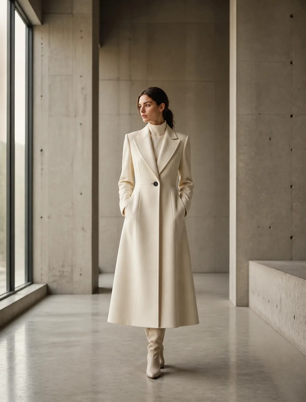 Full-body editorial fashion portrait of an elegant woman ...