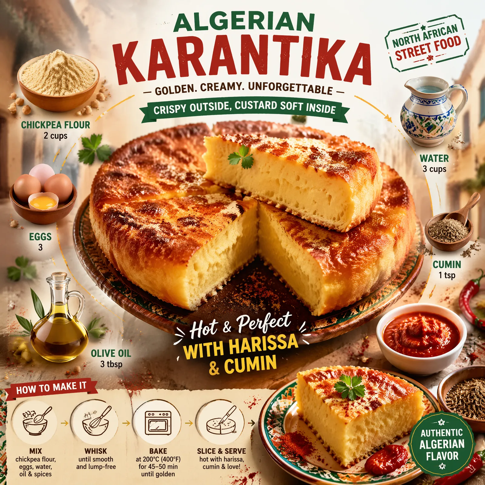 Ultra-viral recipe infographic.Showcase ALGERIAN KARANTIK...