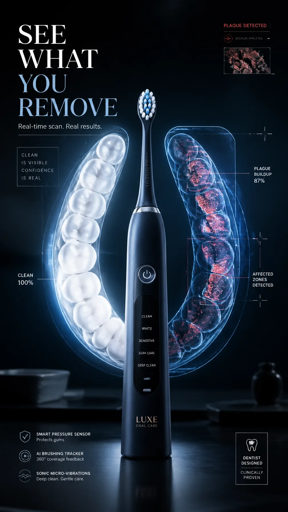 A premium 9:16 toothbrush advertising poster.Main Subject...