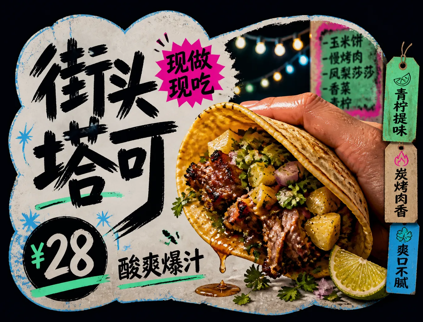 Use the "Black Cutout Food Card Ad" visual style as the l...