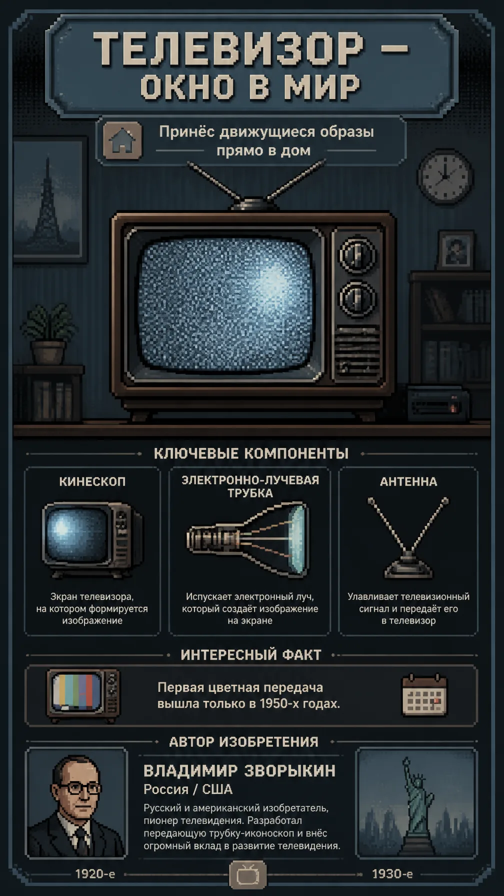 Телевизор (Владимир Зворыкин, 1920–30-е) — пиксельный рет...