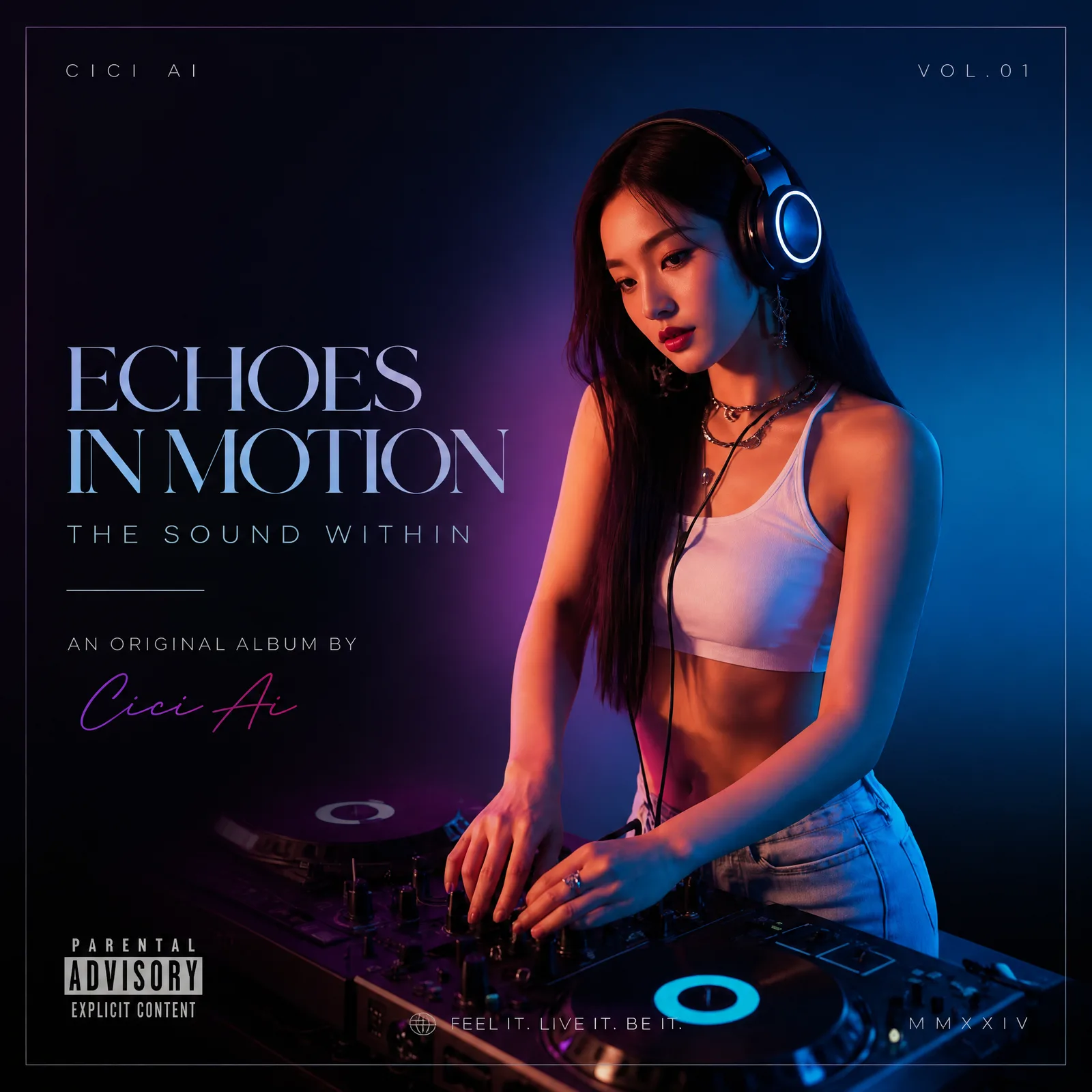 A high-end, professional music album cover featuring a st...