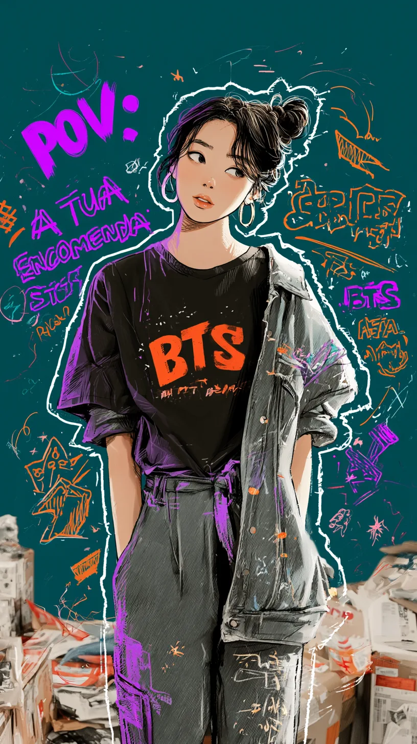 Adiciona o texto "POV: a tua encomenda BTS está a ser pre...