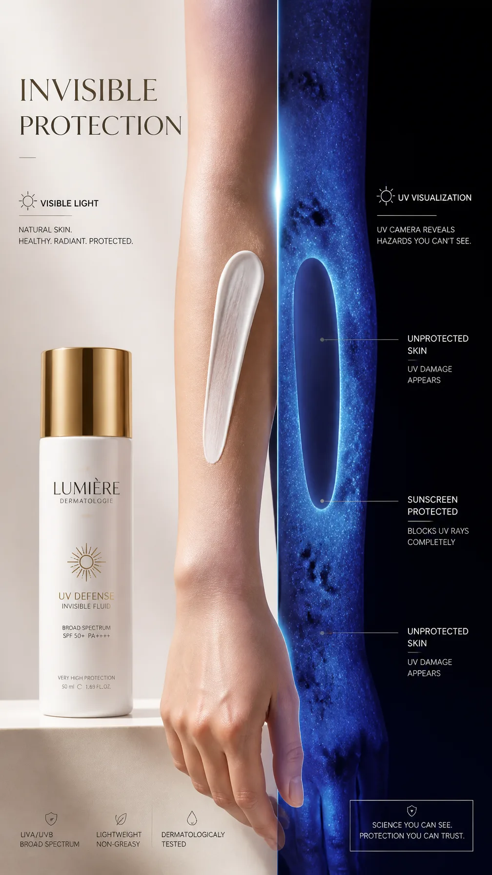 A premium 9:16 sunscreen advertising poster.Main Subject:...