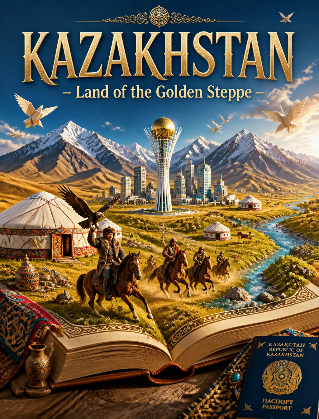 Creative travel poster illustration for Kazakhstan. An op...