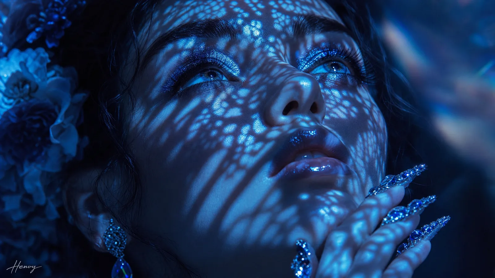 Create a high-fashion cinematic portrait for a luxury bea...