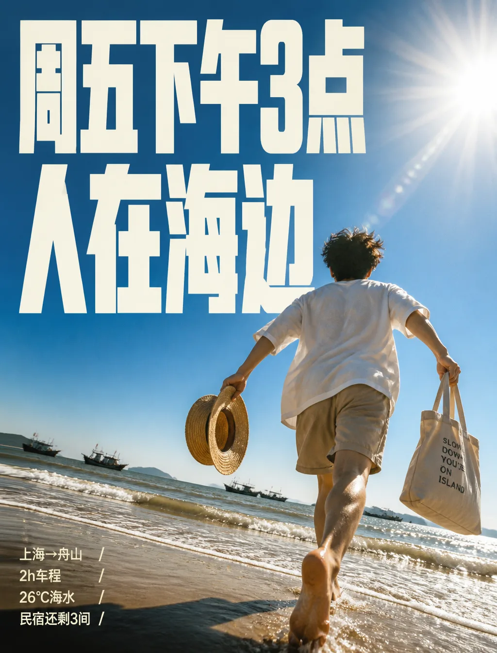 A high-energy editorial travel poster in "Sunlit Kinetic ...