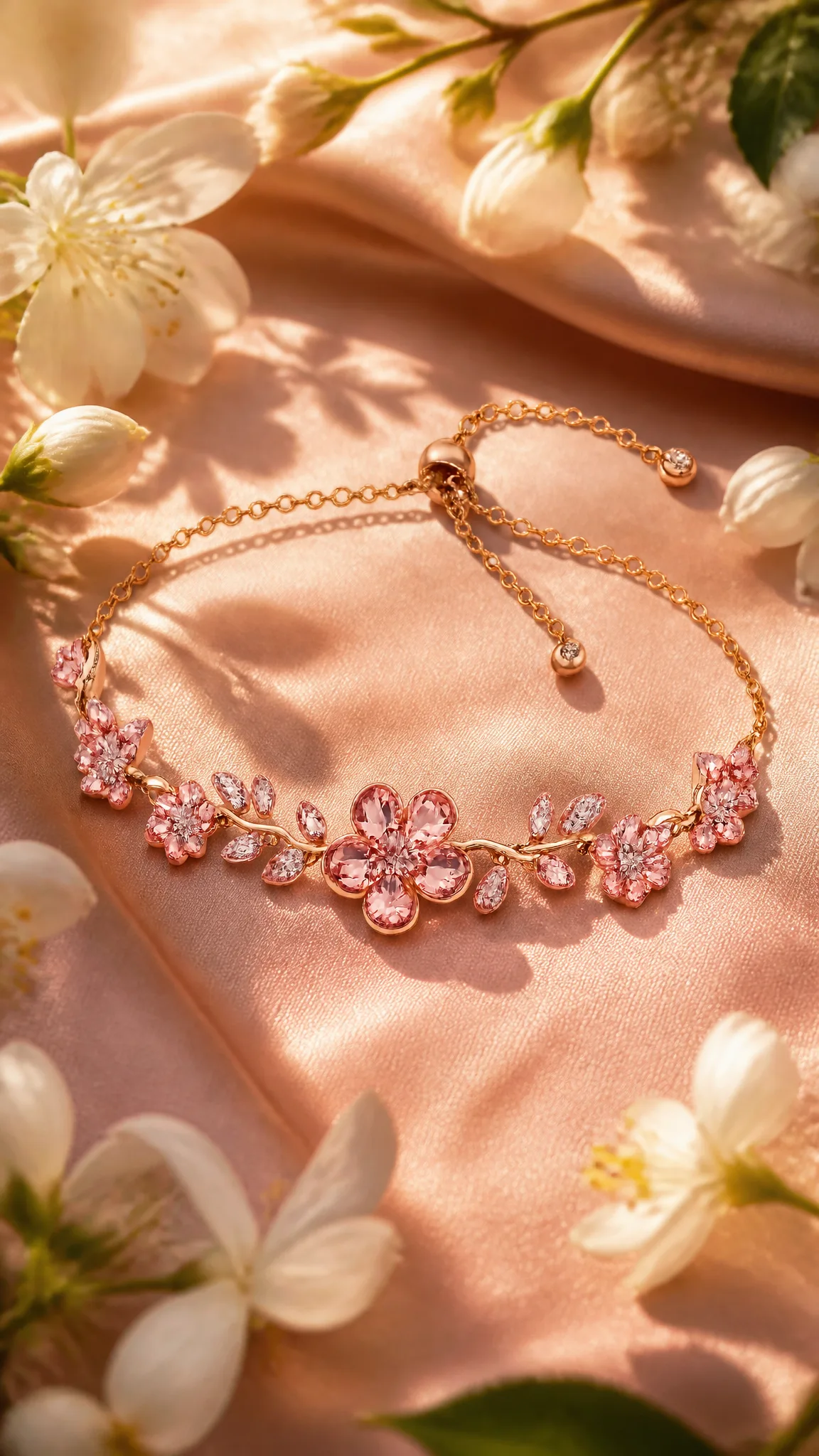 A premium rose-gold floral bracelet [image1] elegantly ar...