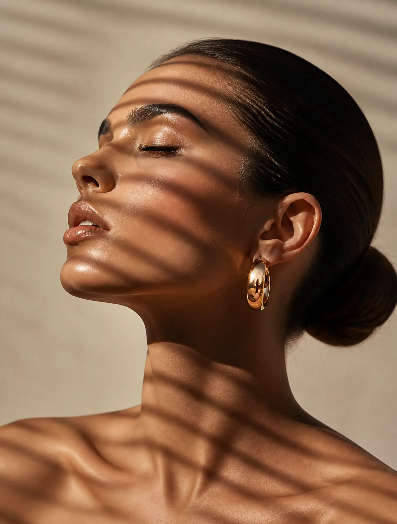 Close-up portrait of a woman showing only her head and sh...