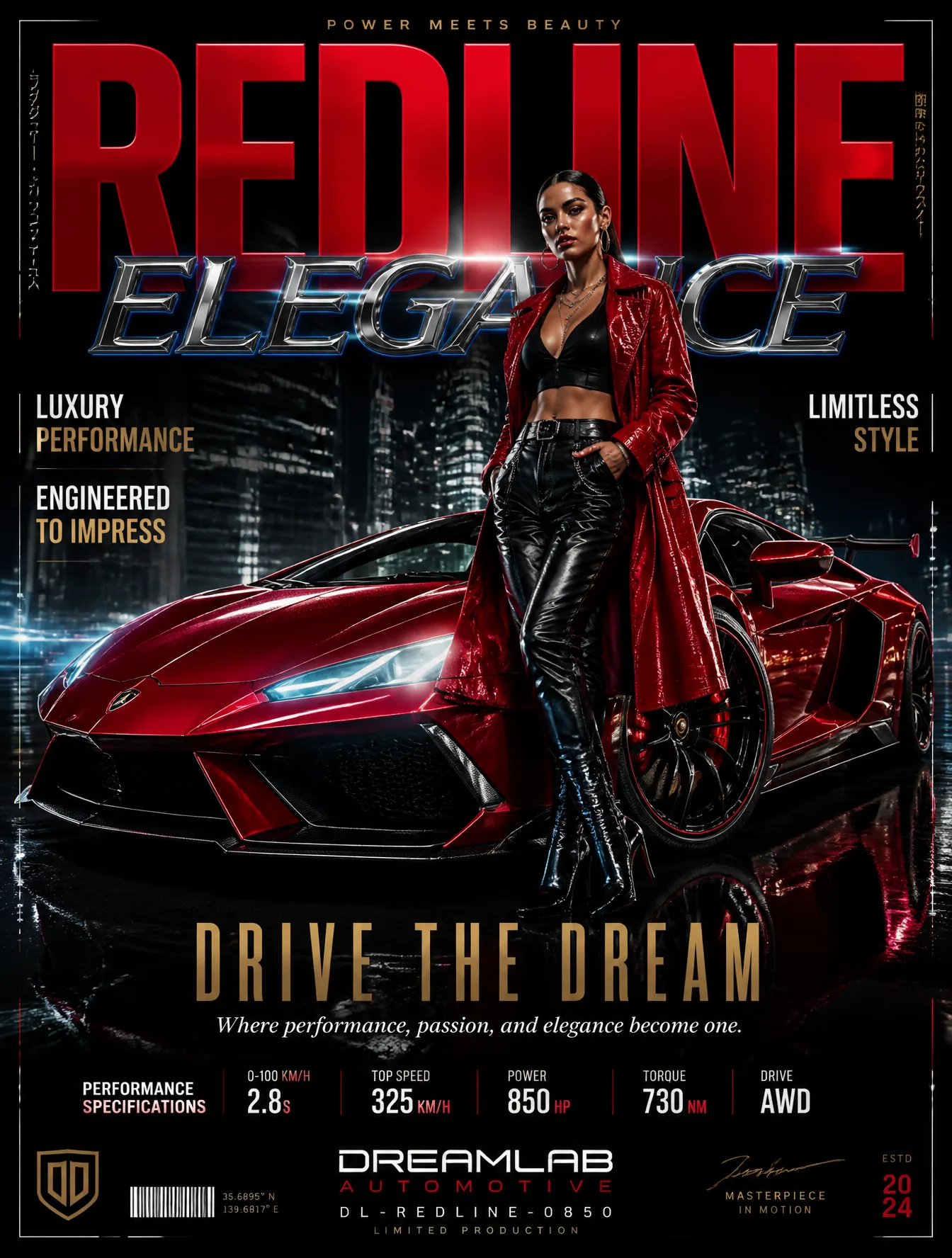 Ultra-premium automotive fashion poster featuring a stunn...