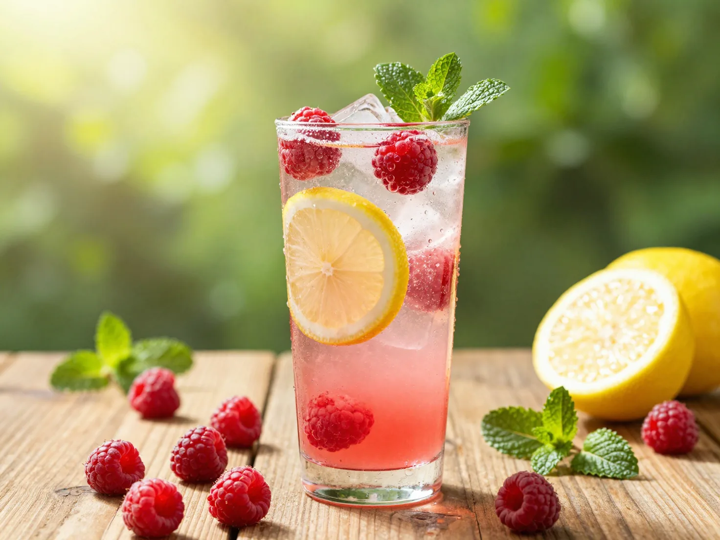 Refreshing raspberry lemonade mocktail served in a clear ...