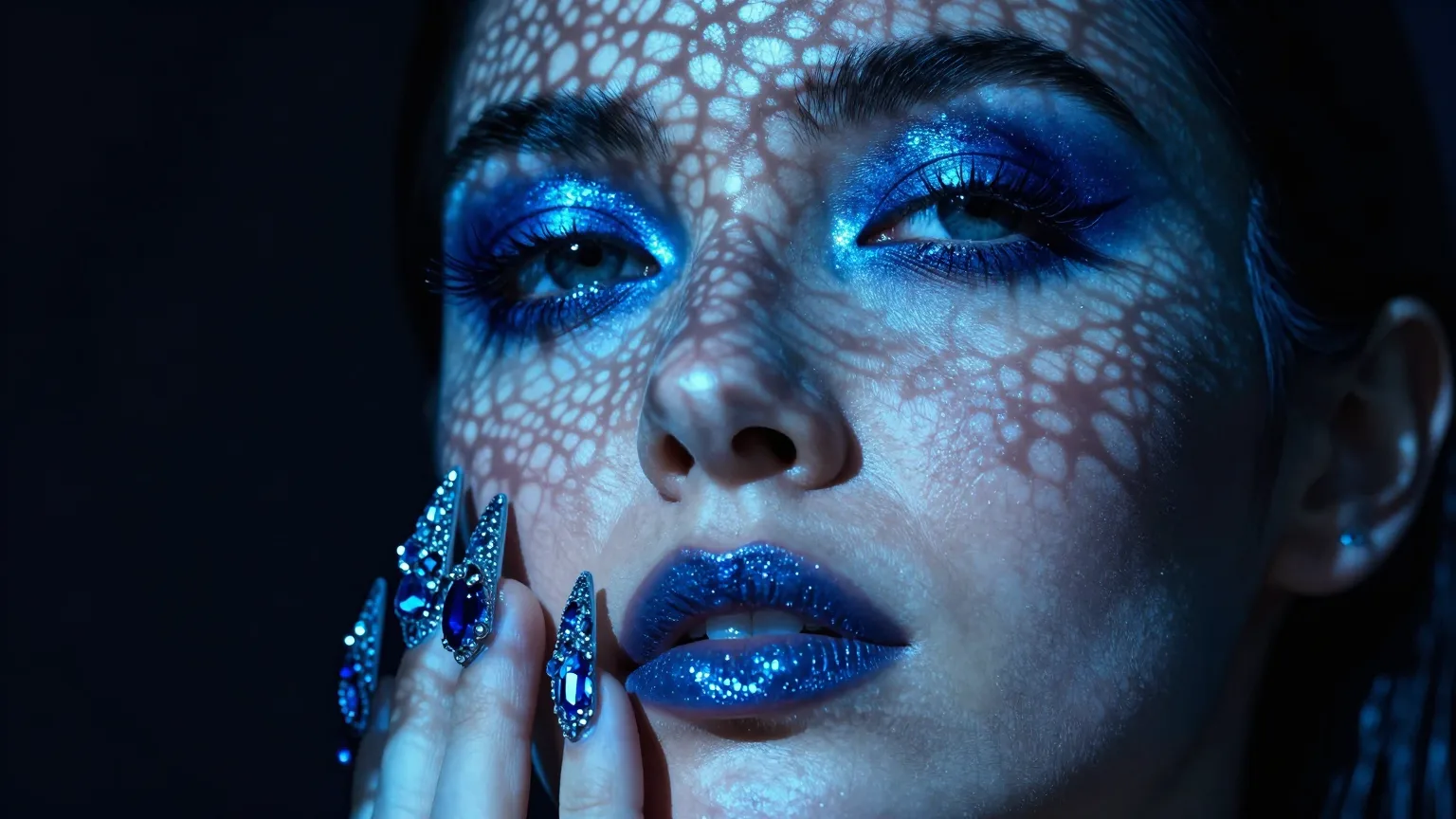 Create a high-fashion cinematic portrait for a luxury bea...