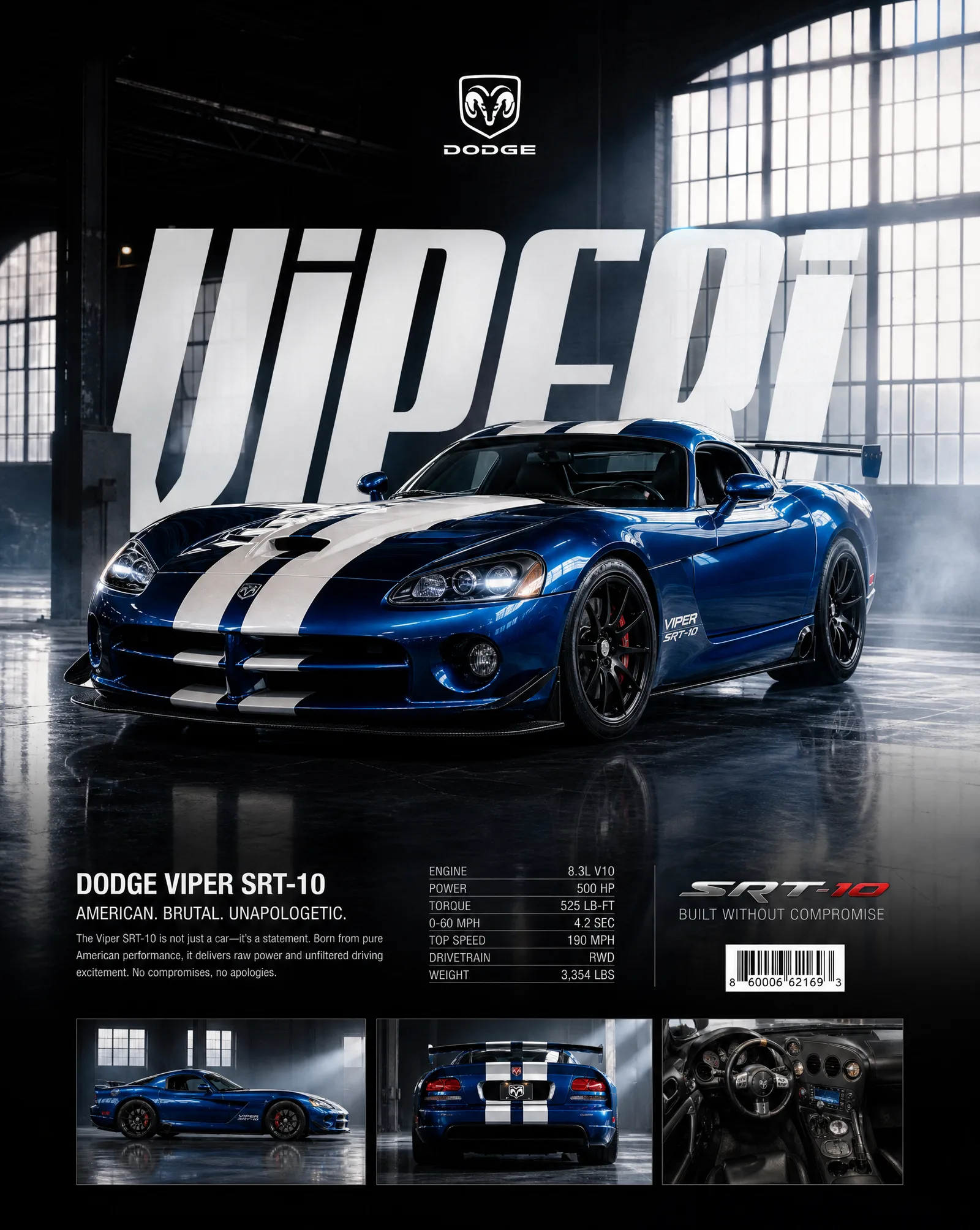 Universal Dodge Viper Style Vehicle Poster Prompt(Use you...