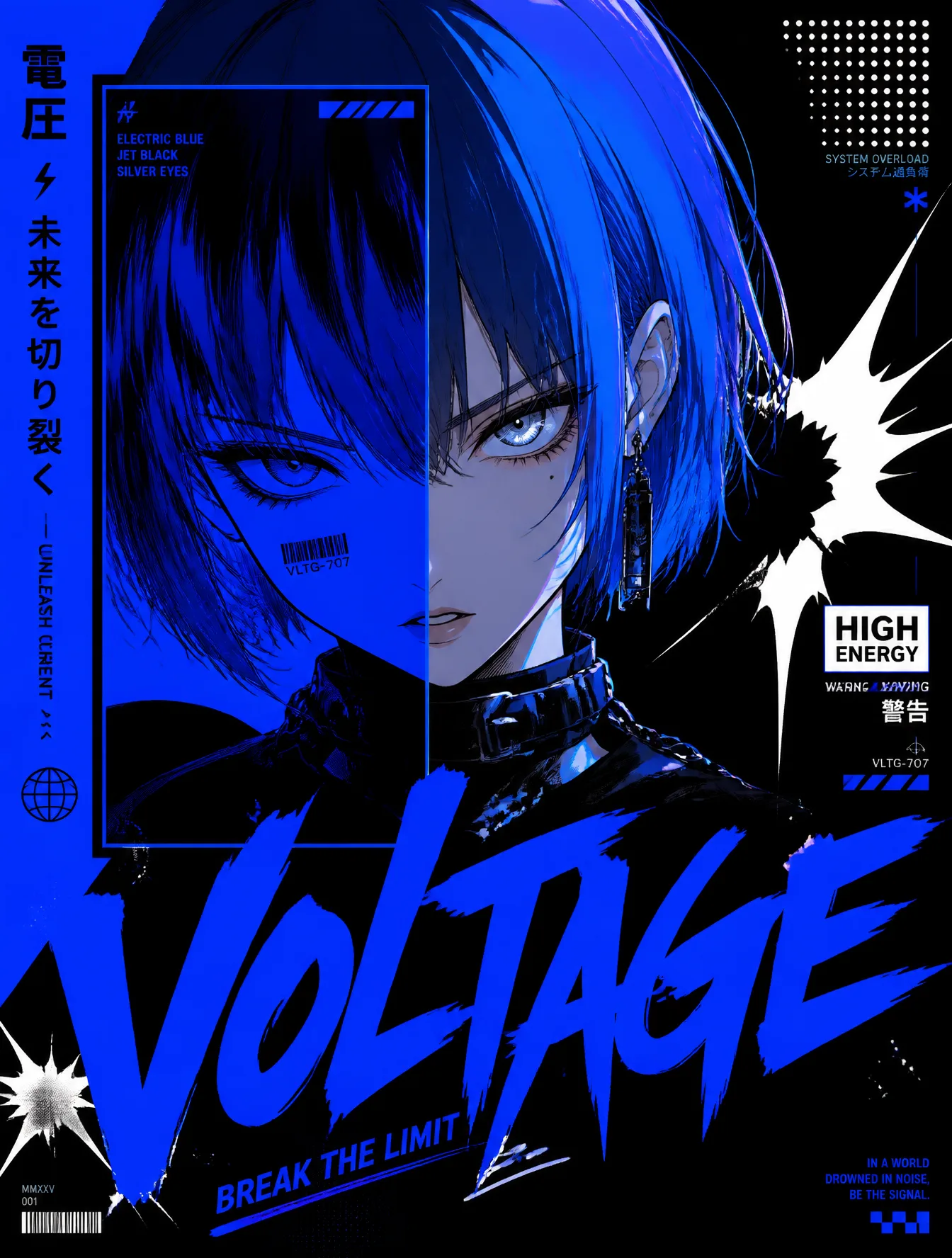 Electric Blue & Jet BlackAnime girl with short electric b...