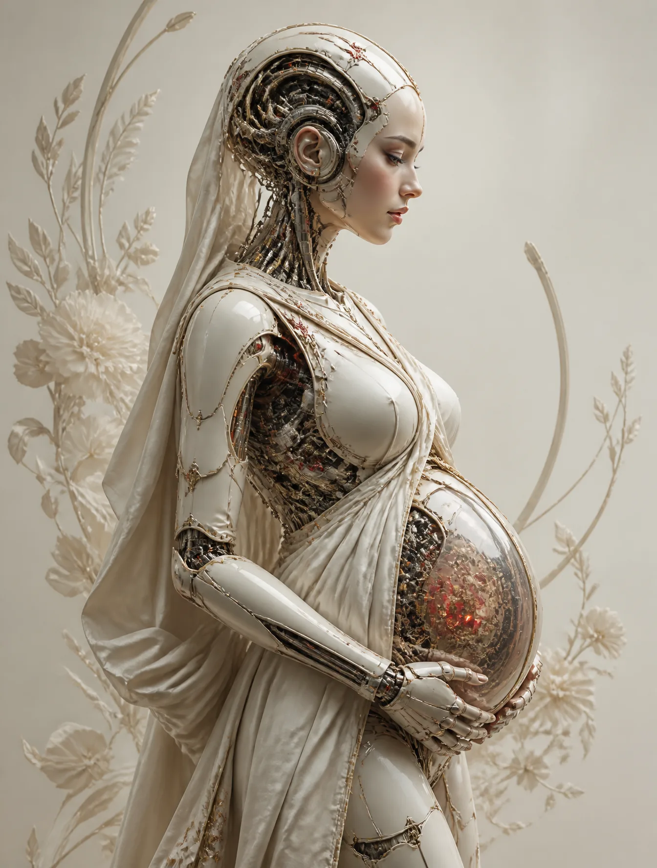 A breathtaking futuristic biomechanical maternity portrai...
