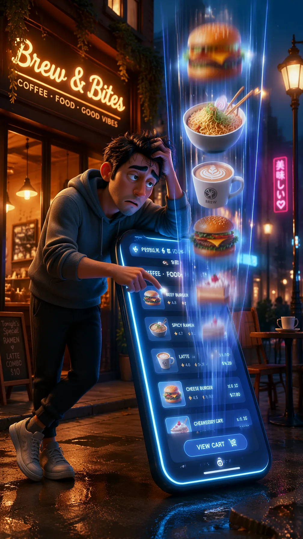 Modern 3D digital illustration. A visibly confused and ex...