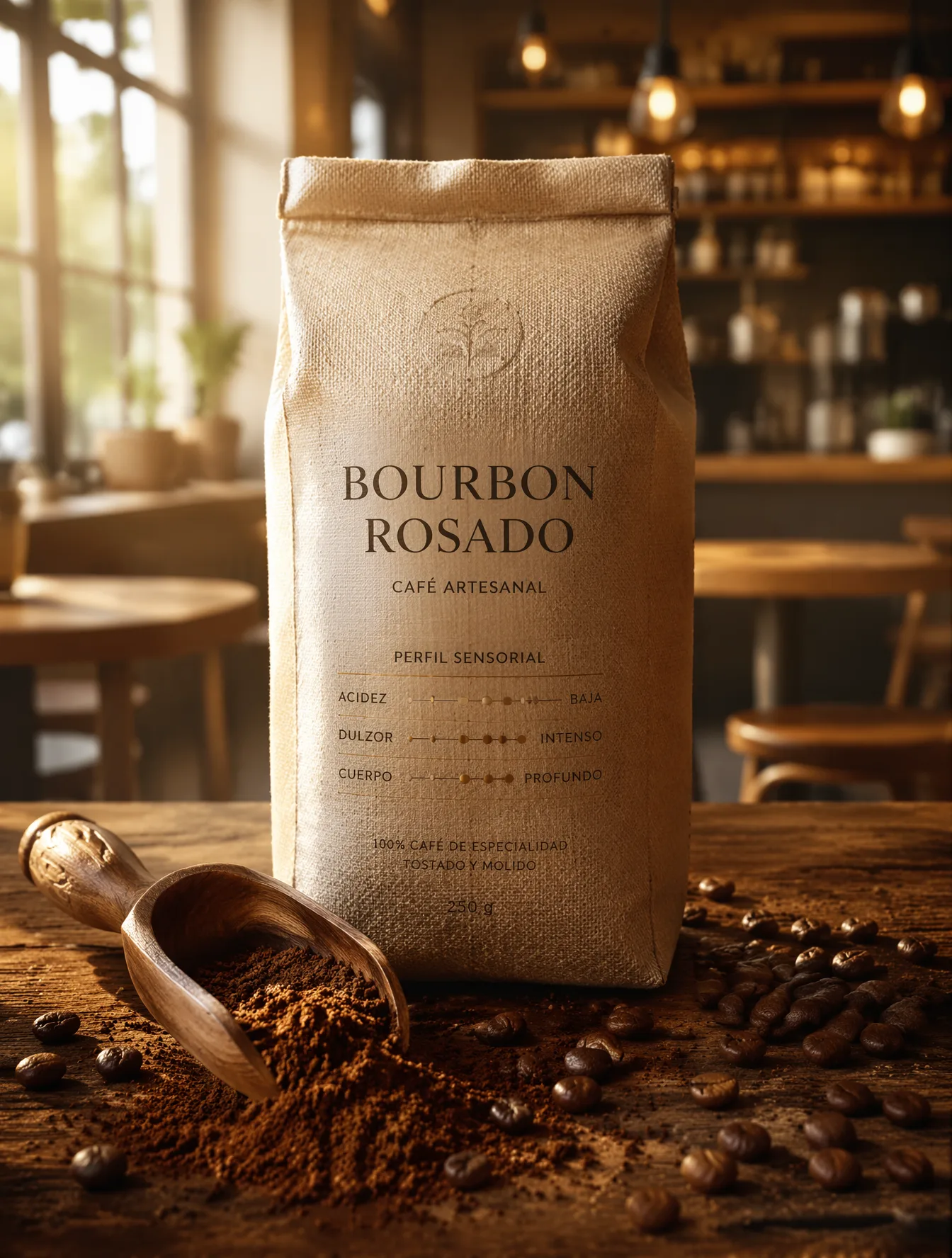 Fotografía de lujo de café molido artesanal de bourbon ro...