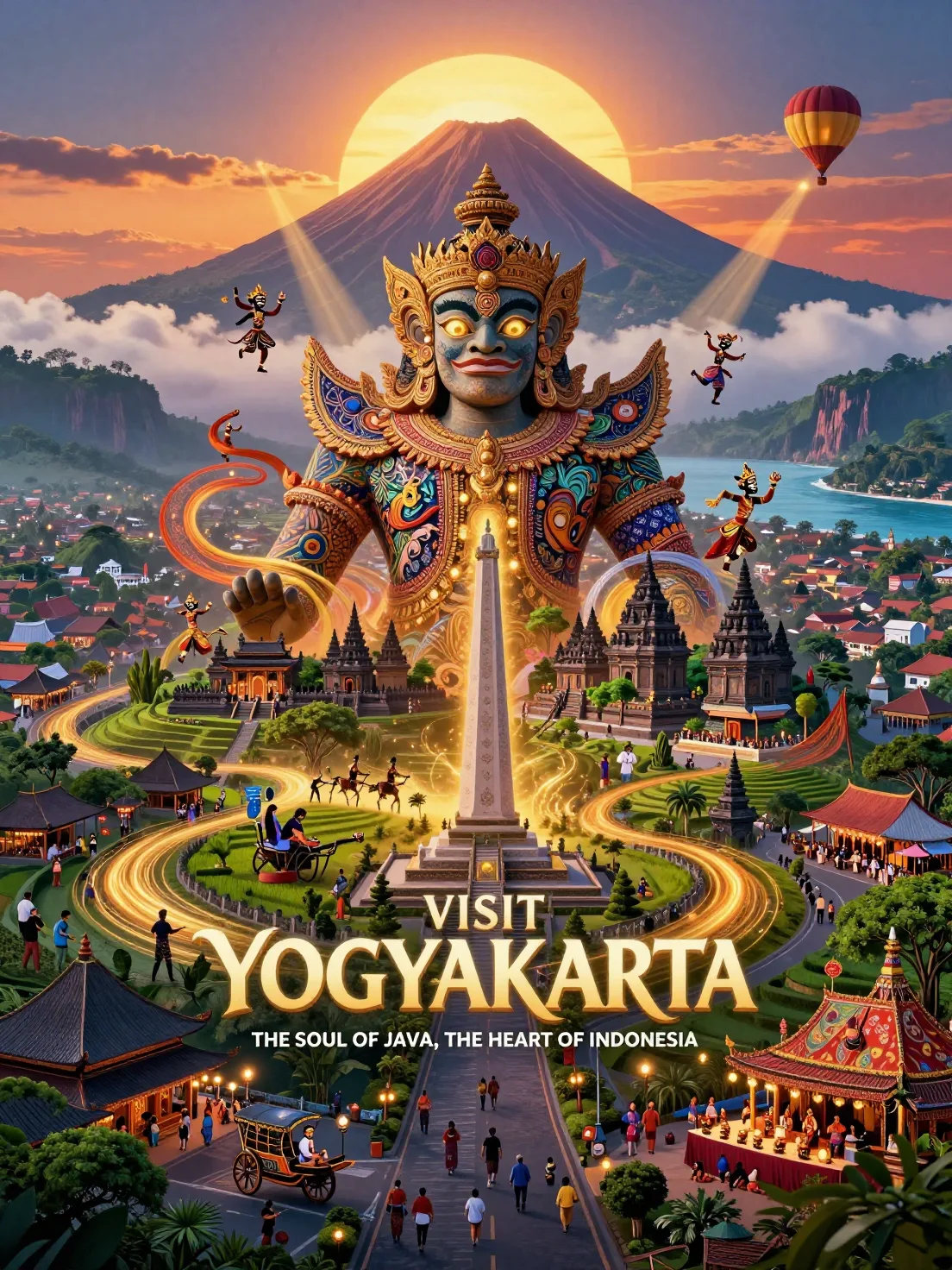 Create a revolutionary tourism poster for Yogyakarta, Ind...