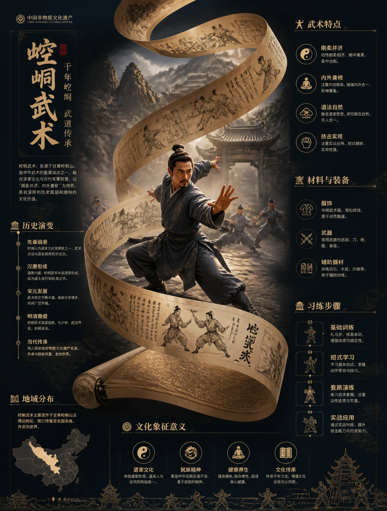 China Intangible Cultural Heritage infographic poster, vertical 3:4 c…