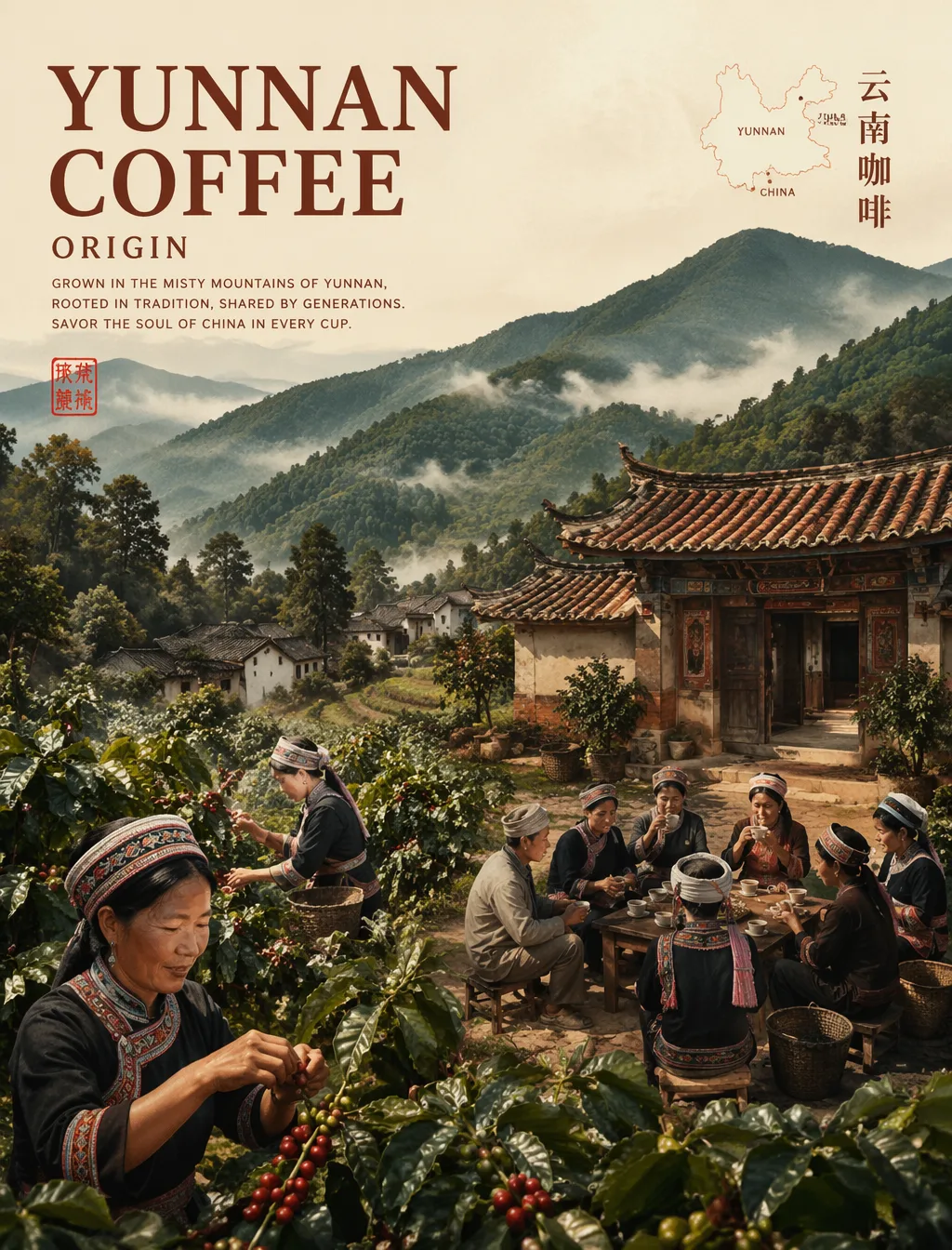 Yunnan Coffee Origin,in the visual style of the reference...