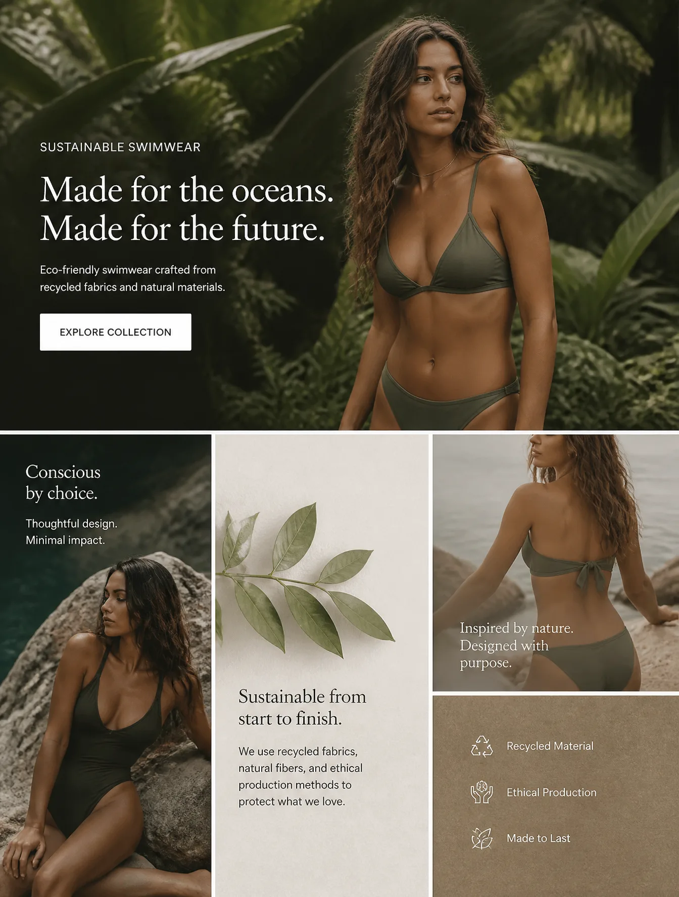 Sustainable eco-friendly swimwear collection, natural org...