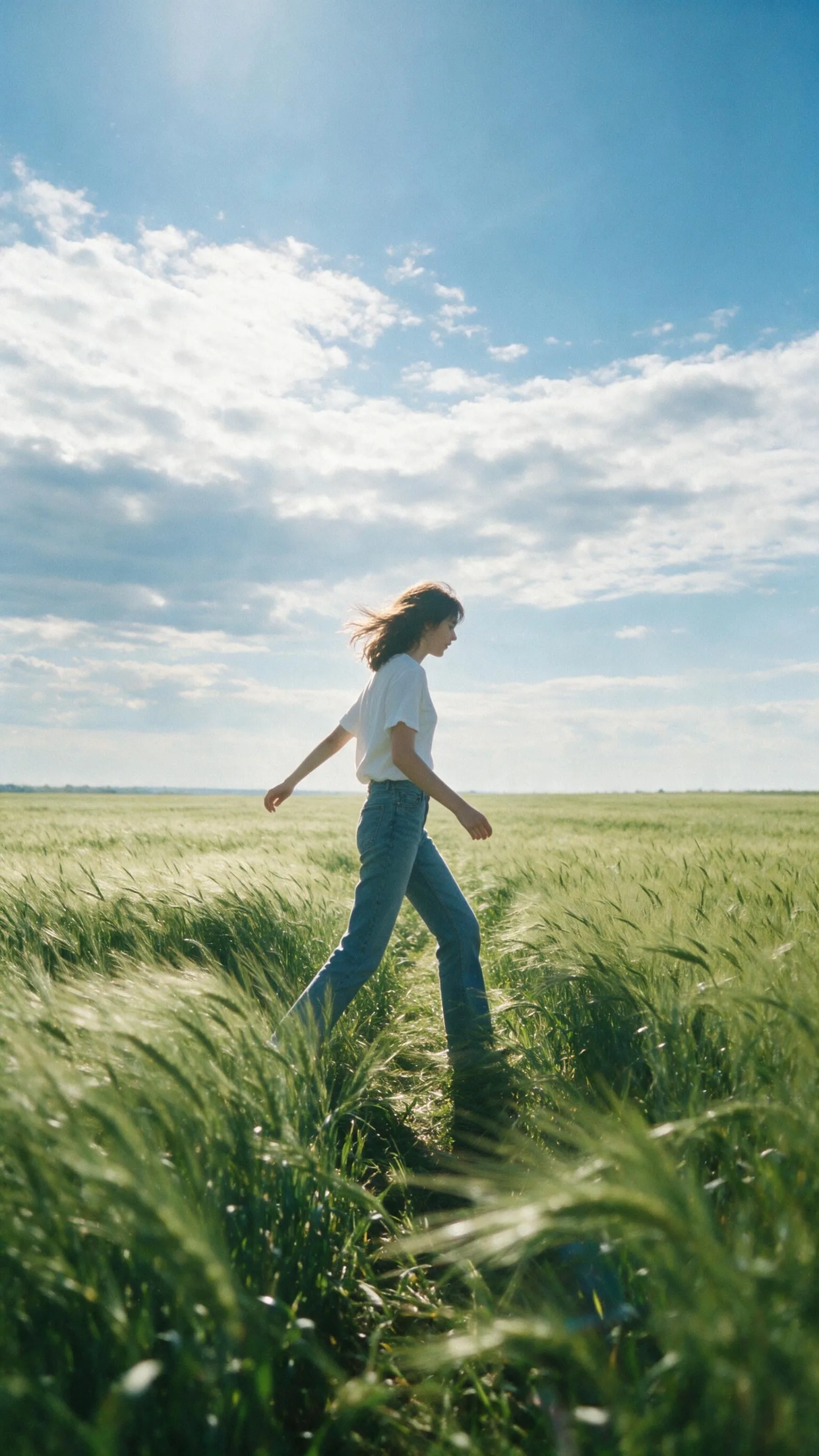 Cinematic summer environmental portrait, vertical composi...