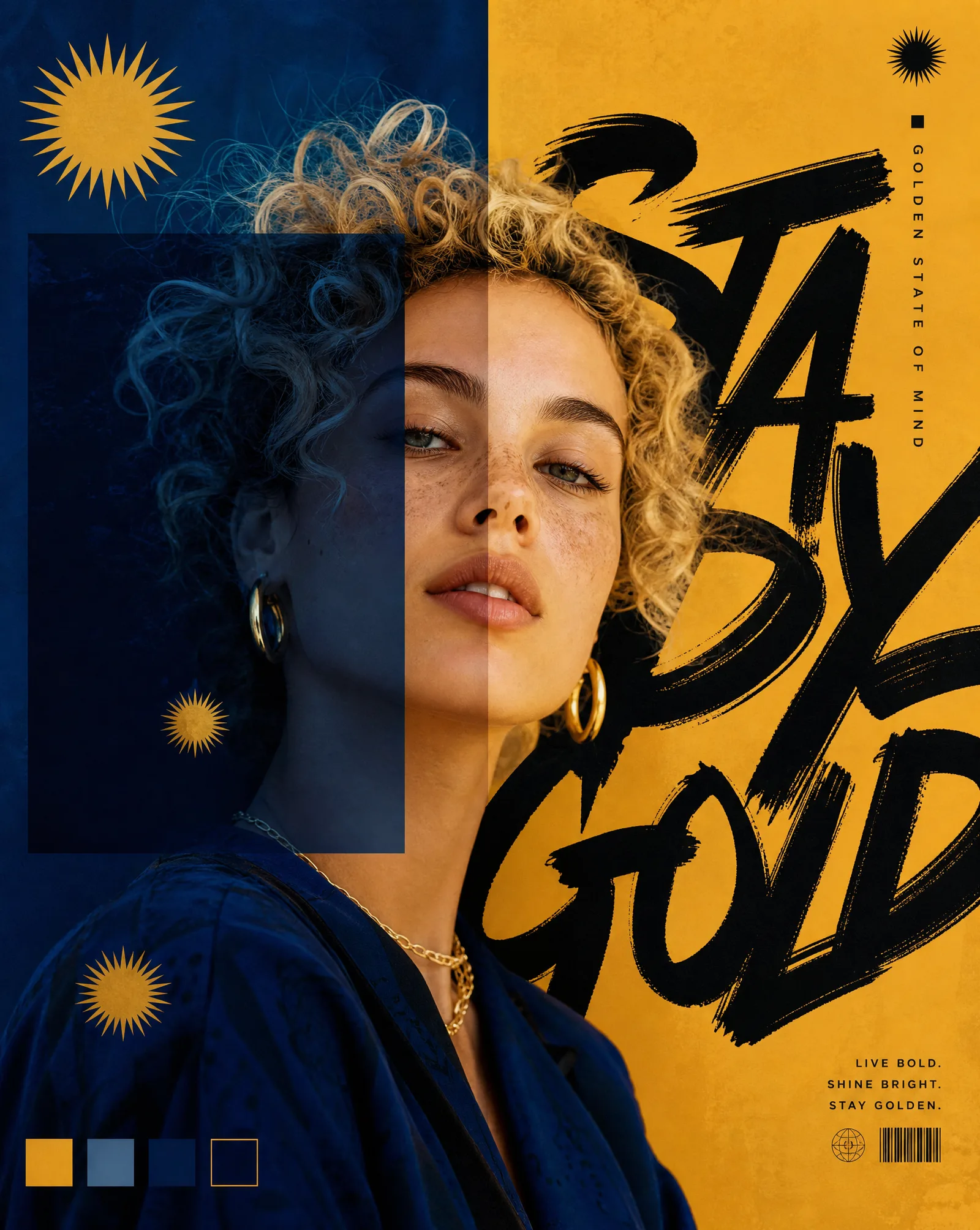Azure & Gold Editorial portrait of a young woman with cur...