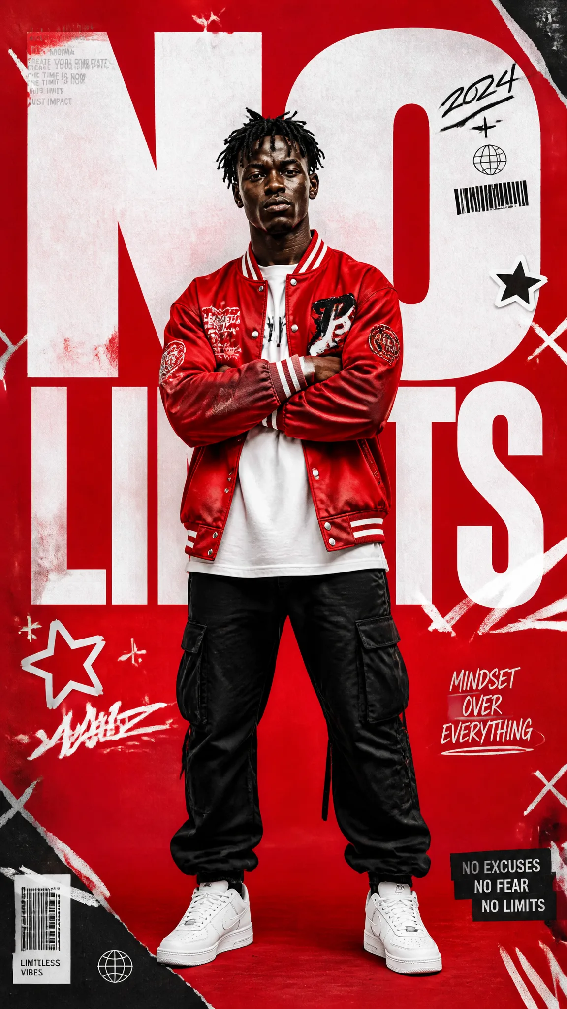 A premium 9:16 streetwear editorial advertising poster.Ma...