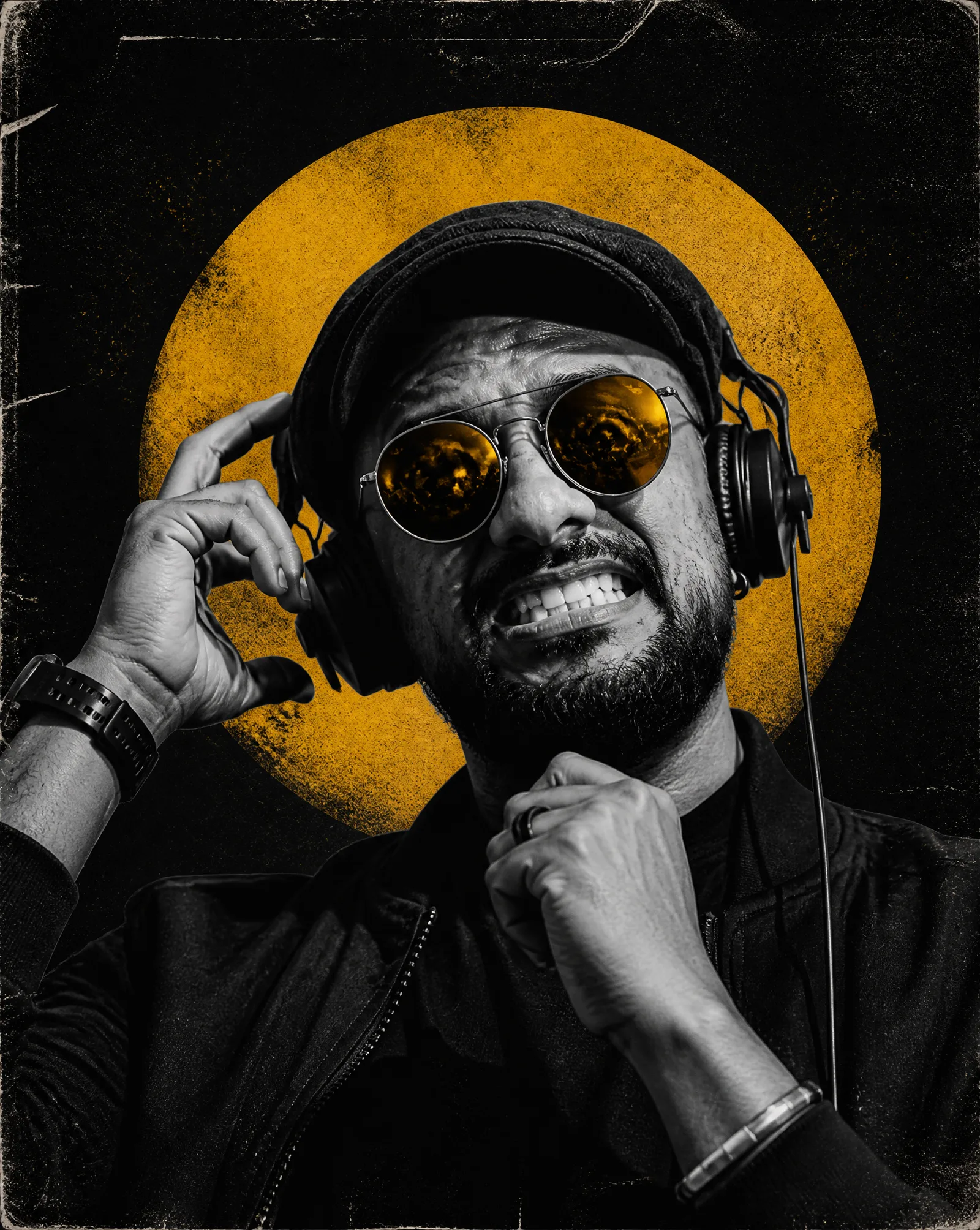 Create a dark, high‑contrast poster with a moody, undergr...