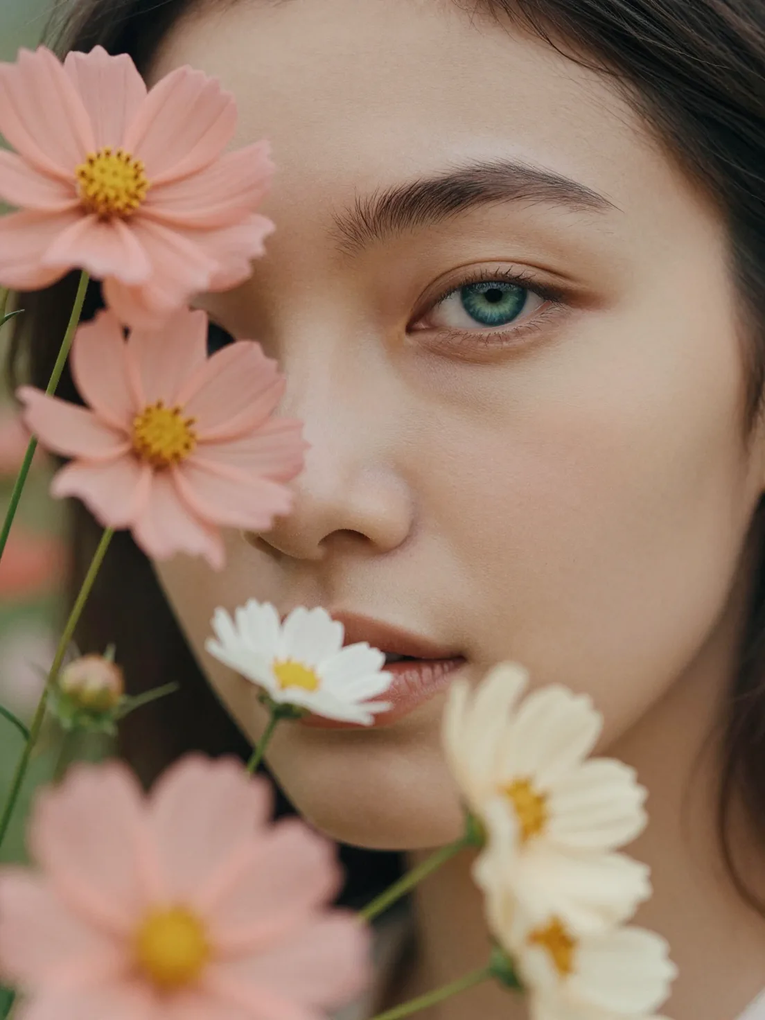A cinematic film photograph of a close-up portrait of a f...