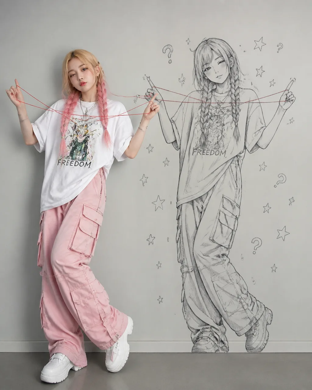 Vertical creative interactive portrait photo, young girl ...