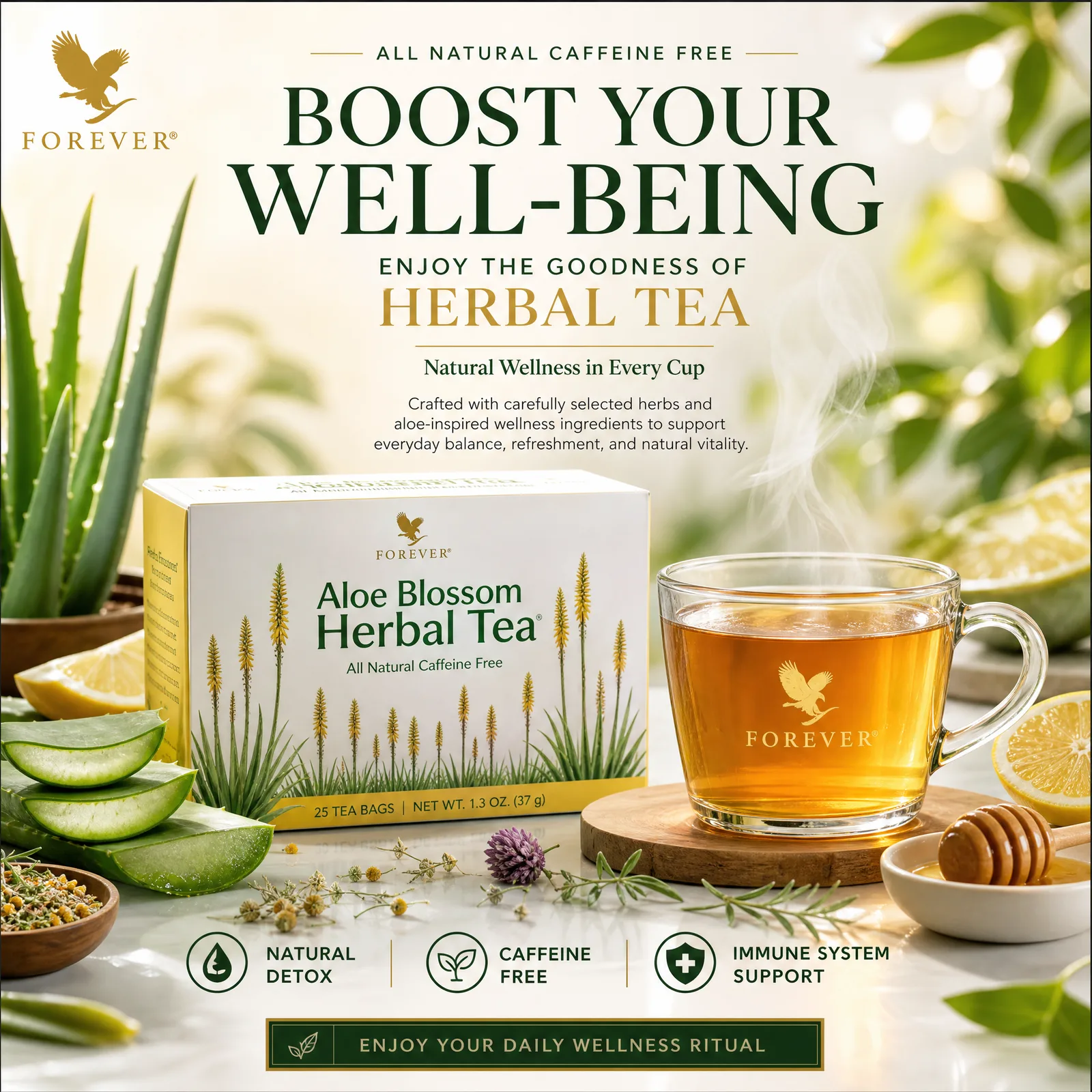 Create a premium wellness advertising poster for a herbal...