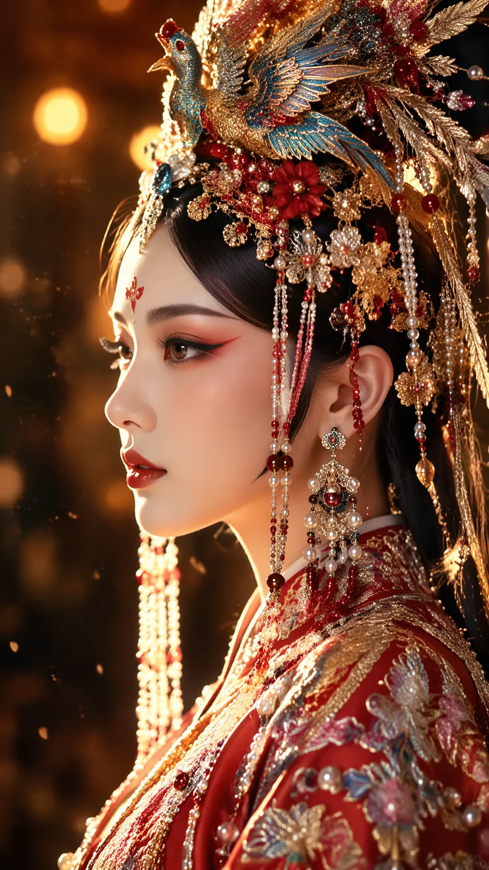 Vertical close-up profile portrait, Chinese opera beauty ...