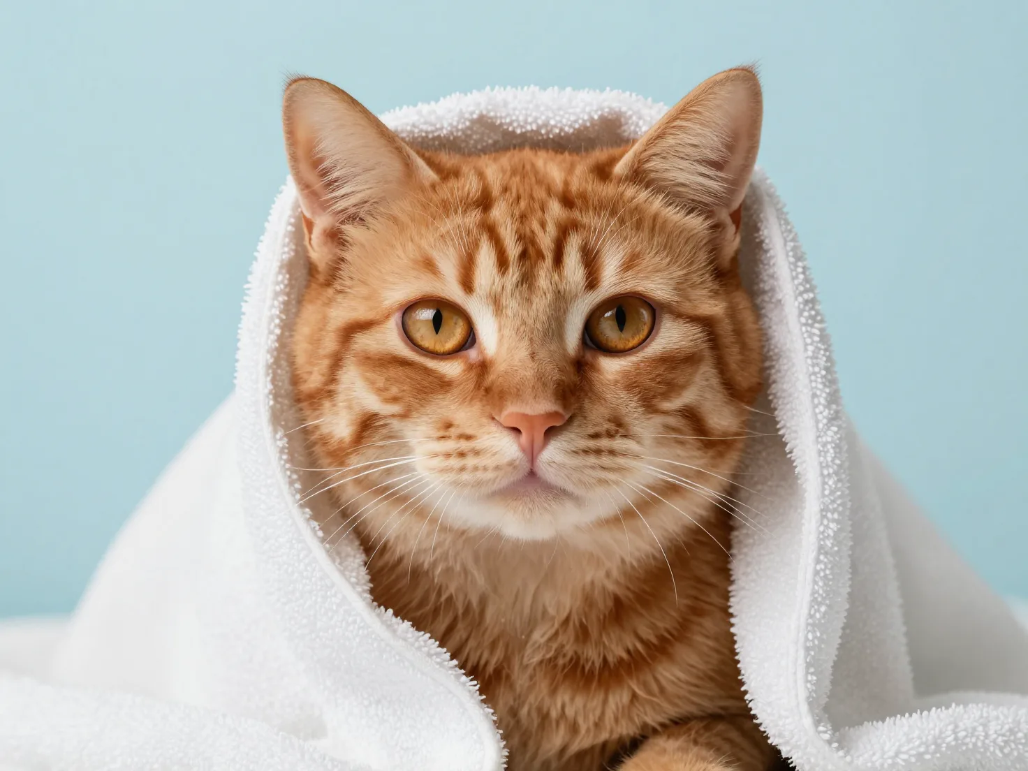Ultra realistic portrait of a ginger cat wrapped in a sof...
