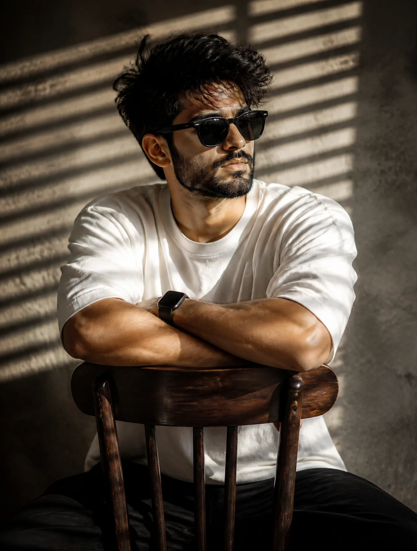 A high-resolution, cinematic portrait of a young man with...