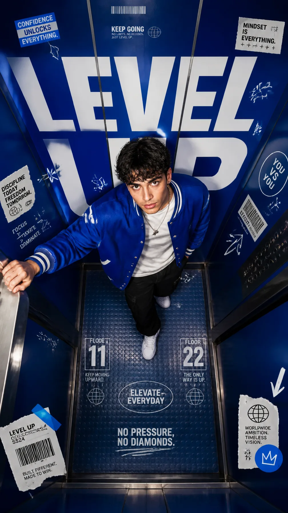 A premium 9:16 streetwear editorial advertising poster.Ma...