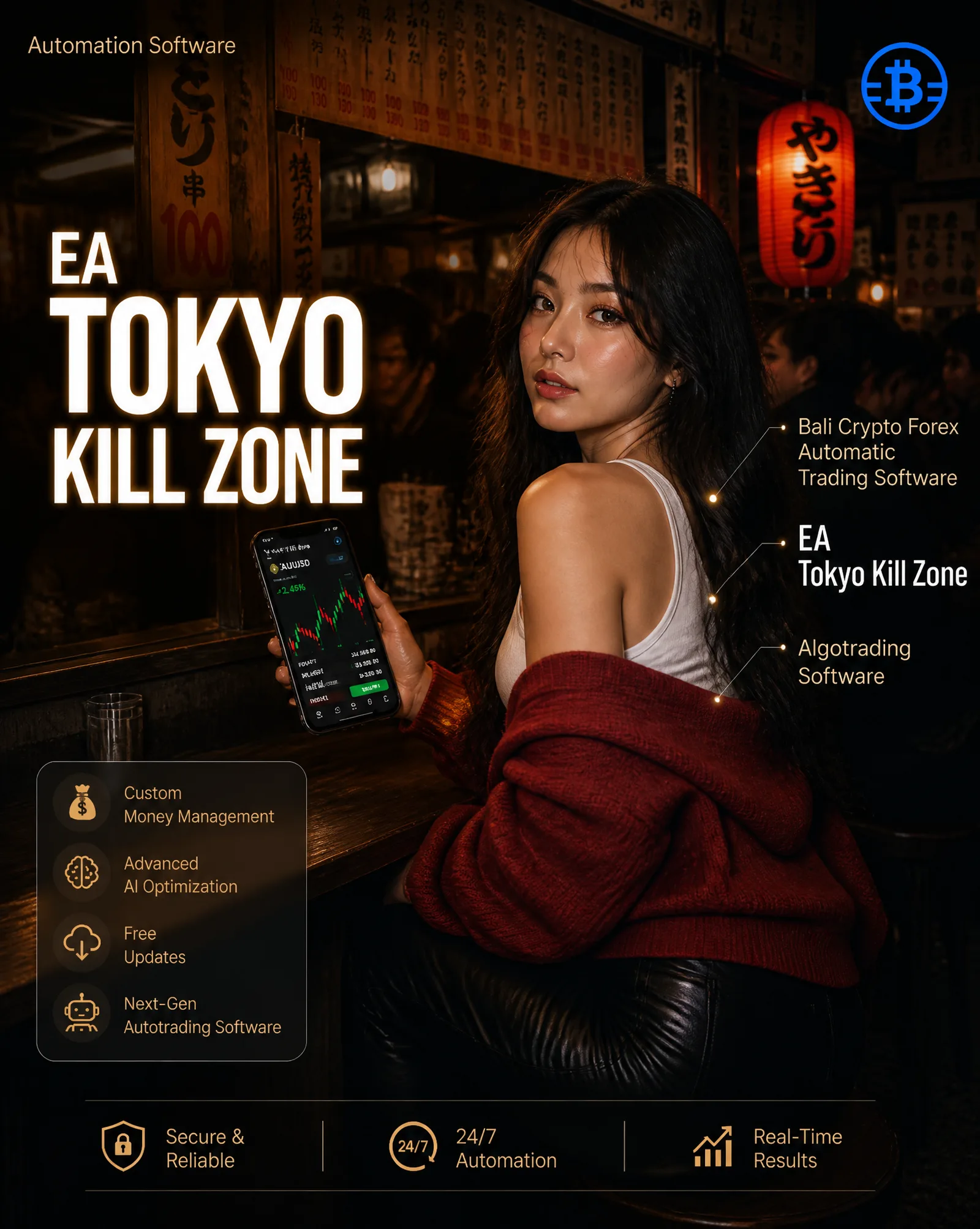Advertisement poster for “BALI CRYPTO FOREX” product: EA ...