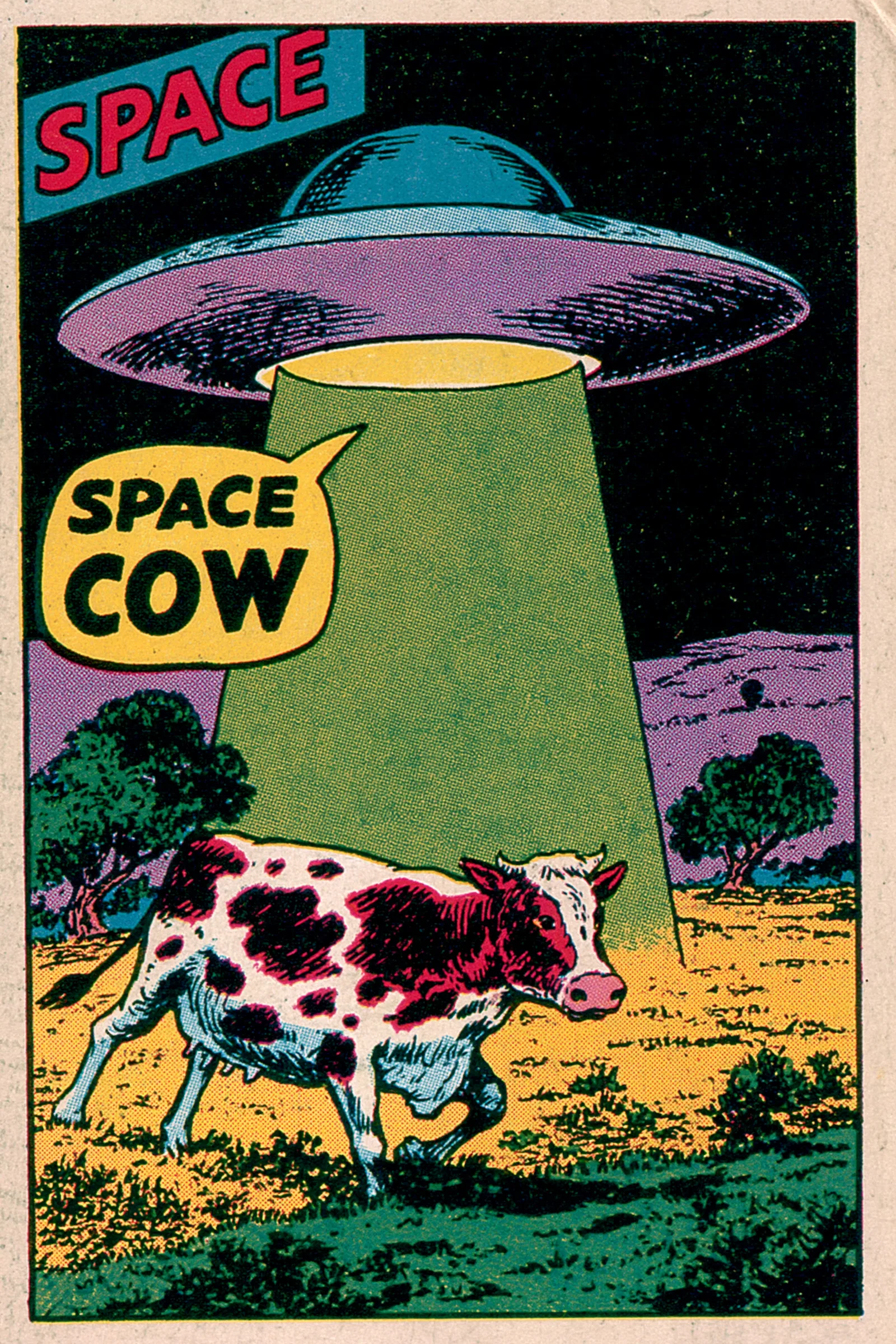 A comic book cover featuring a flying saucer using a gree...