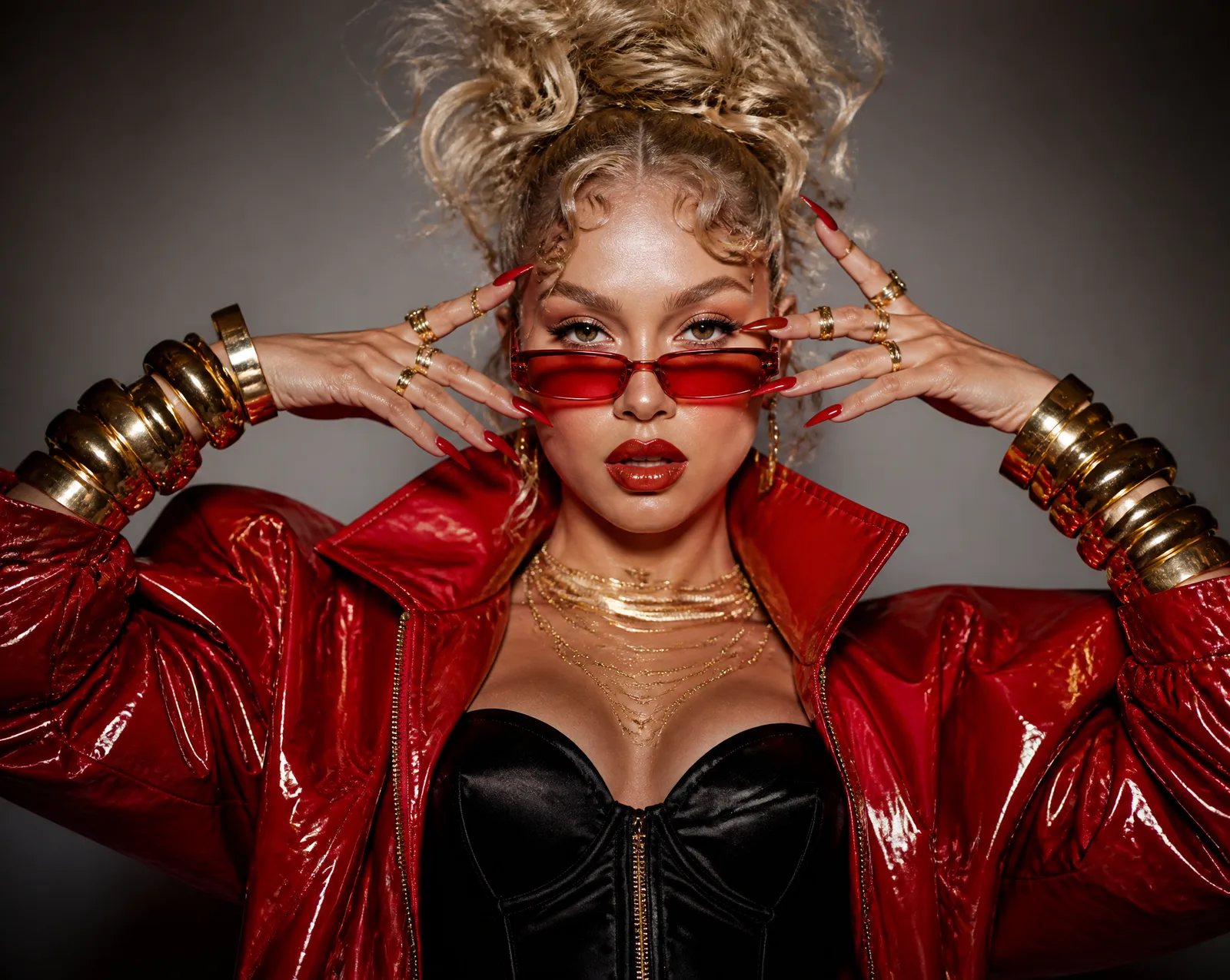 Ultra high-fashion editorial portrait of a striking young...