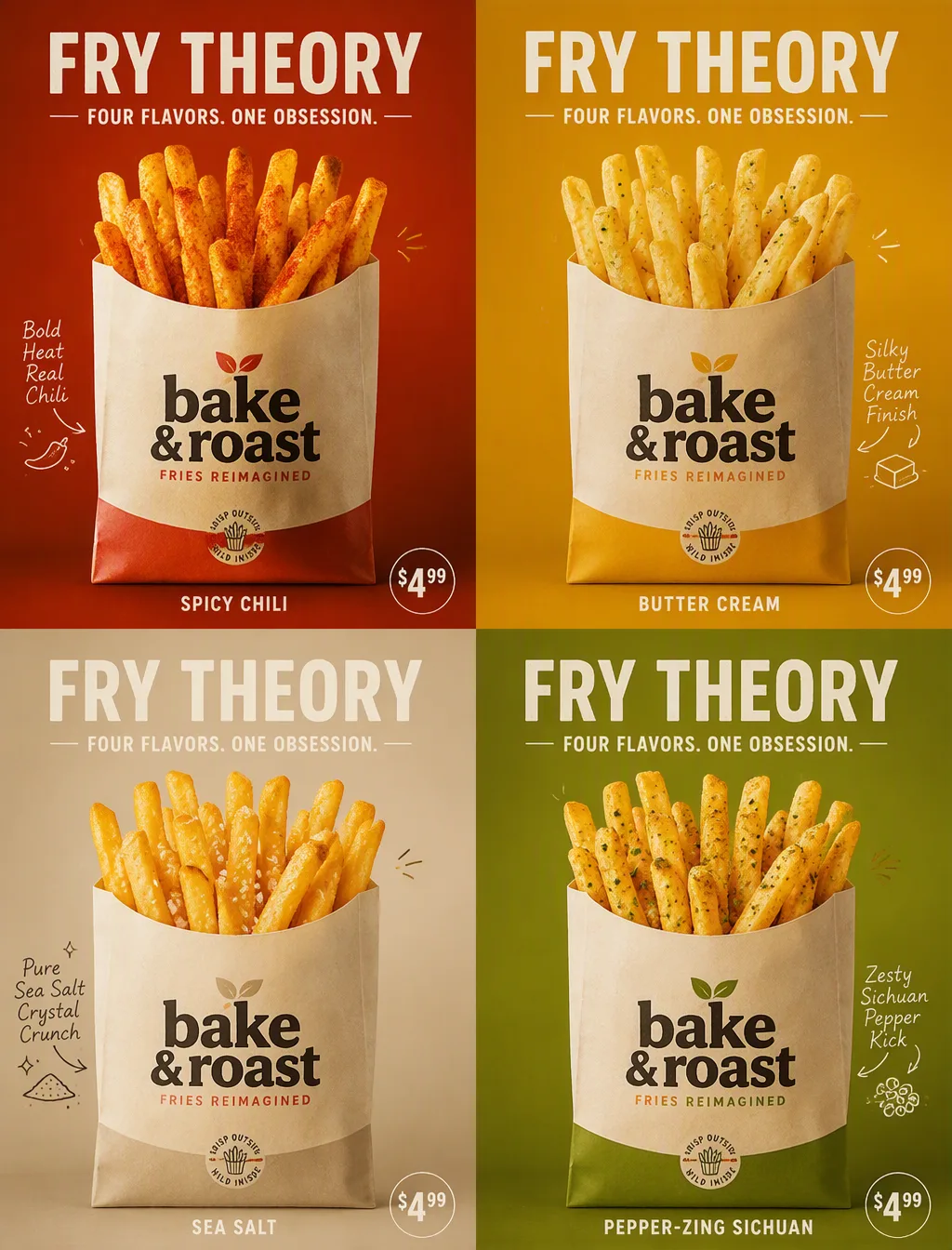 Create an ultra-premium 2x2 four-panel promotional poster...