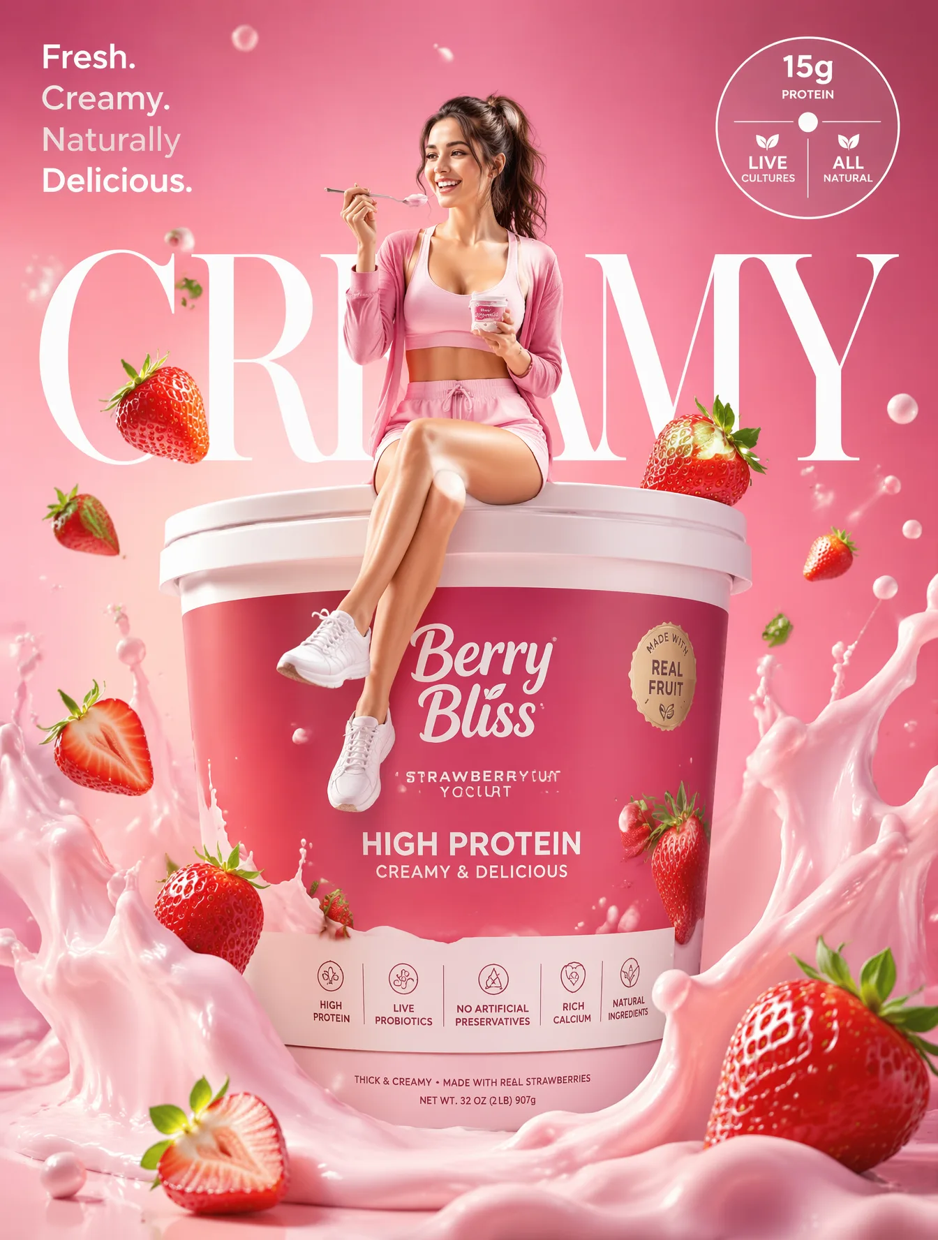 Ultra-premium yogurt commercial advertising poster, luxur...