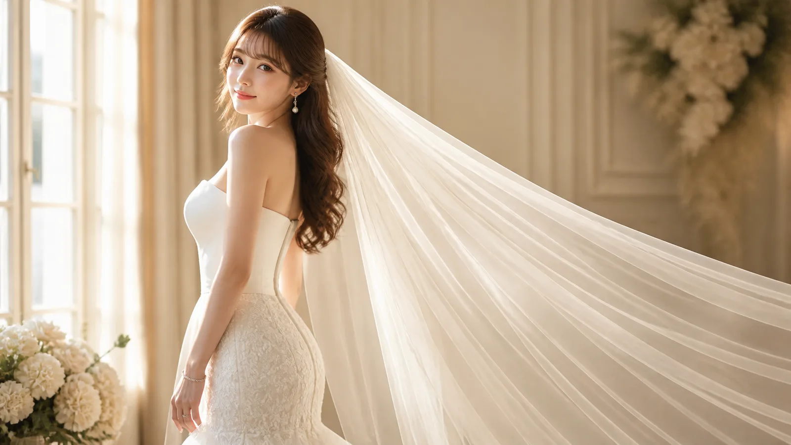 High-end hyper-realistic wedding fashion portraits, elegant…