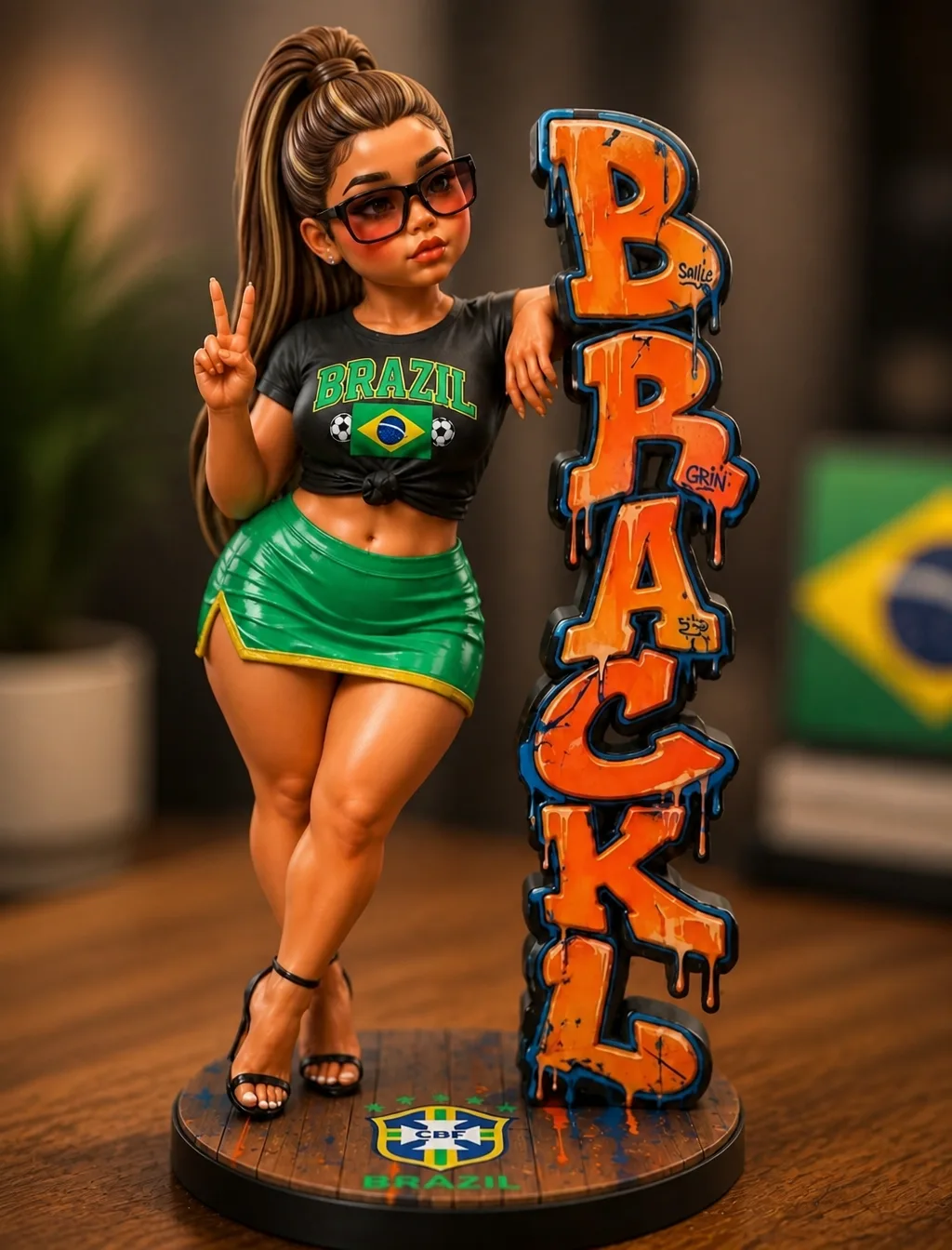 A highly detailed, stylized vinyl collectible figurine of...