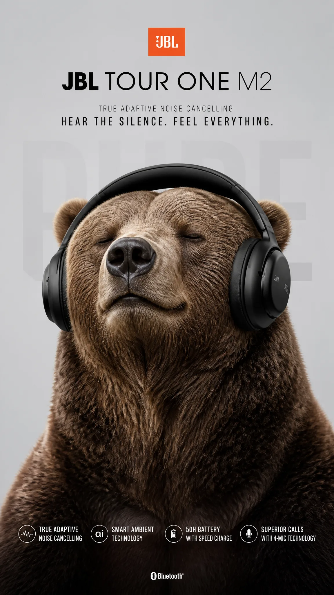 Ultra realistic commercial poster of a massive brown griz...