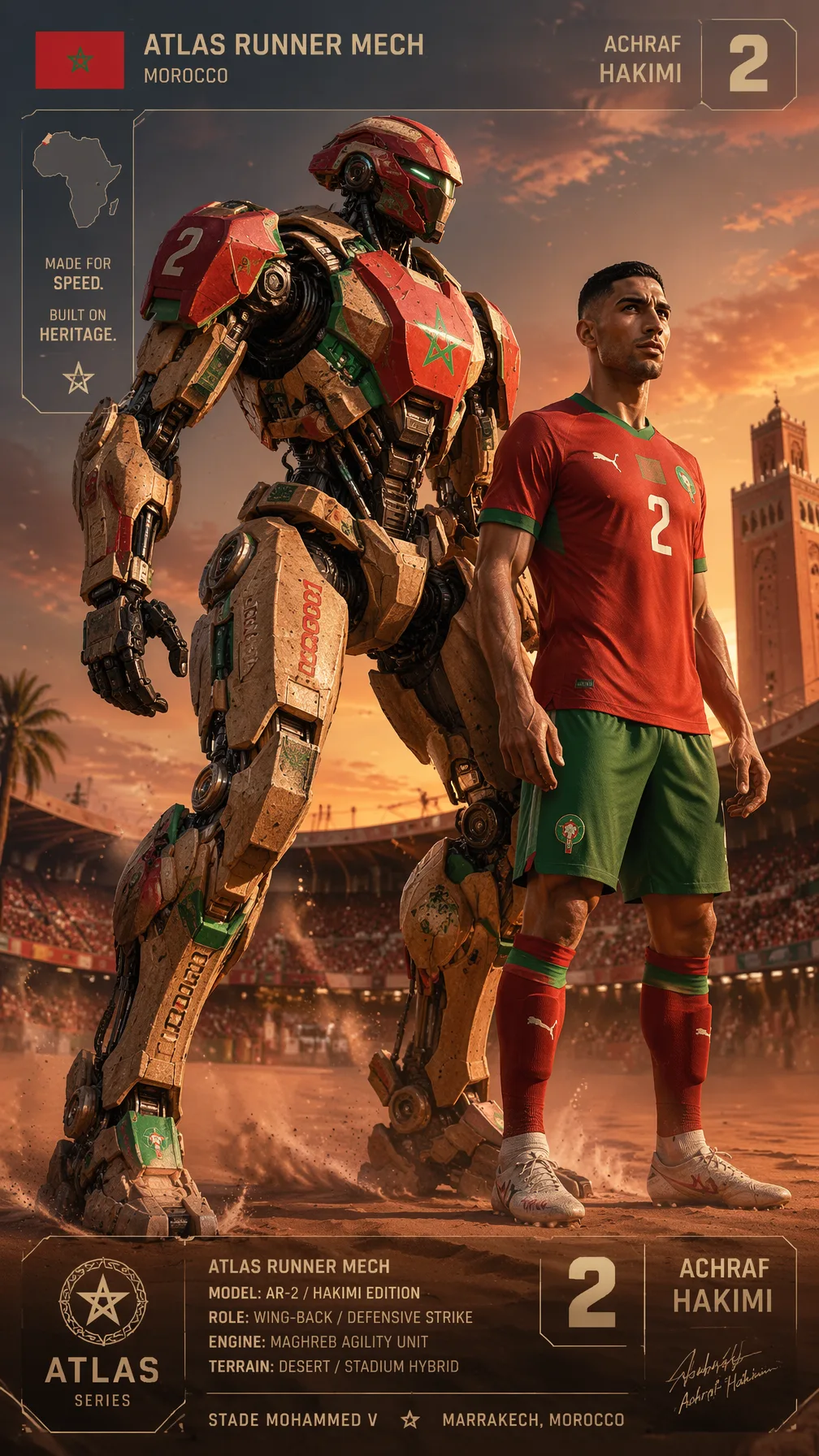 Morocco — Achraf Hakimi — Atlas Runner Mech “9:16 charact...