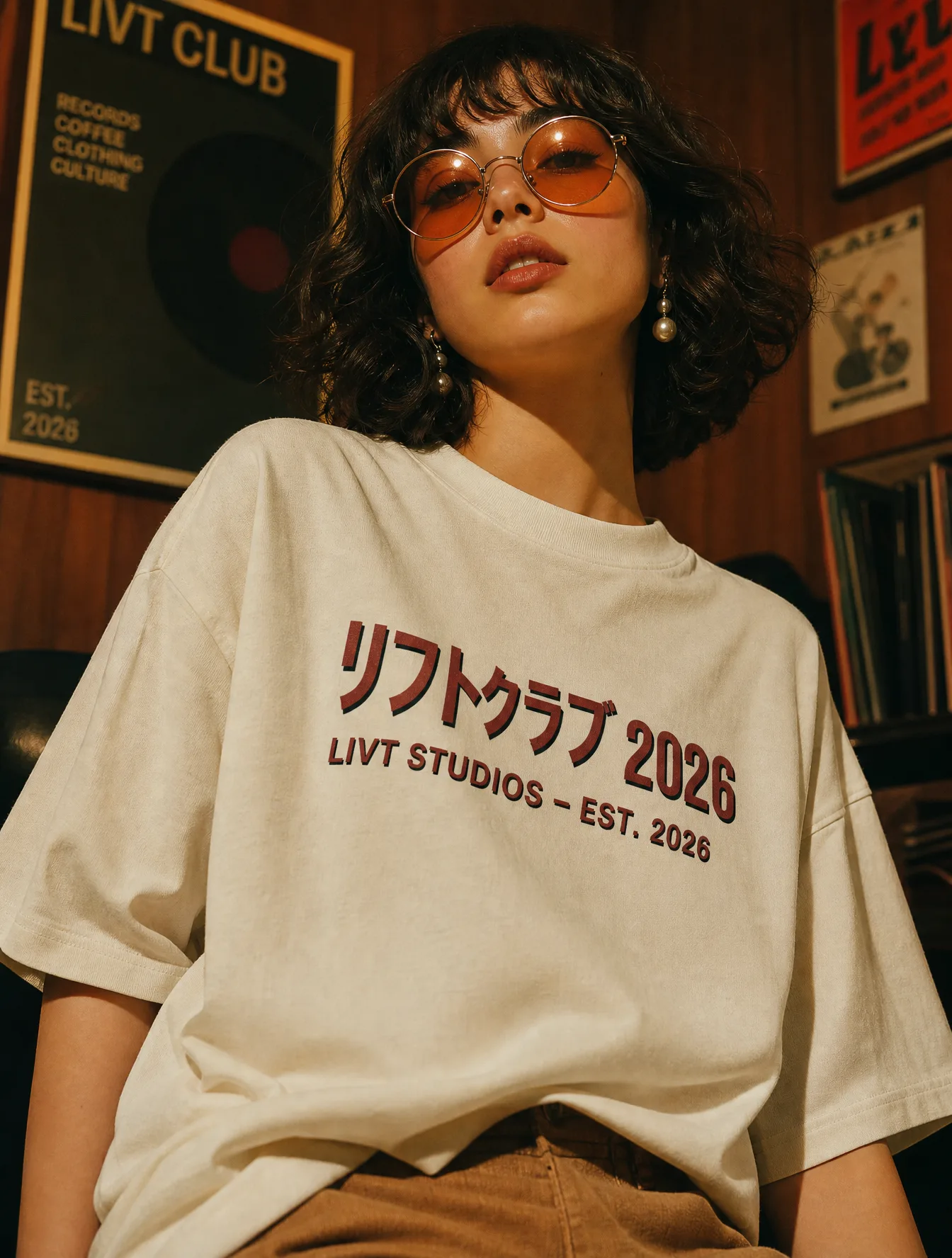 A cinematic fashion portrait of a young woman with a shor...
