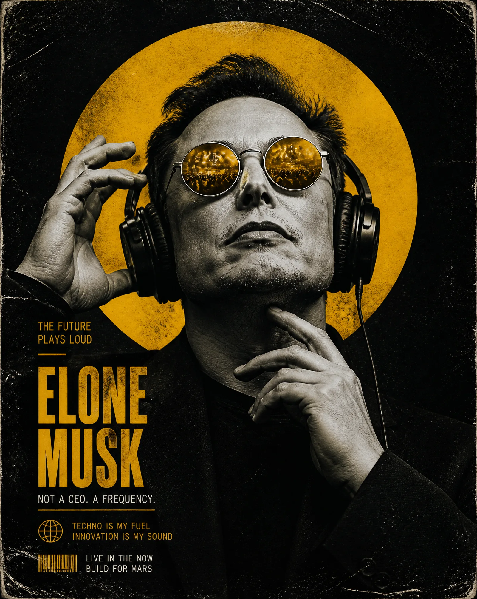 Create a dark, high‑contrast poster with a moody, undergr...